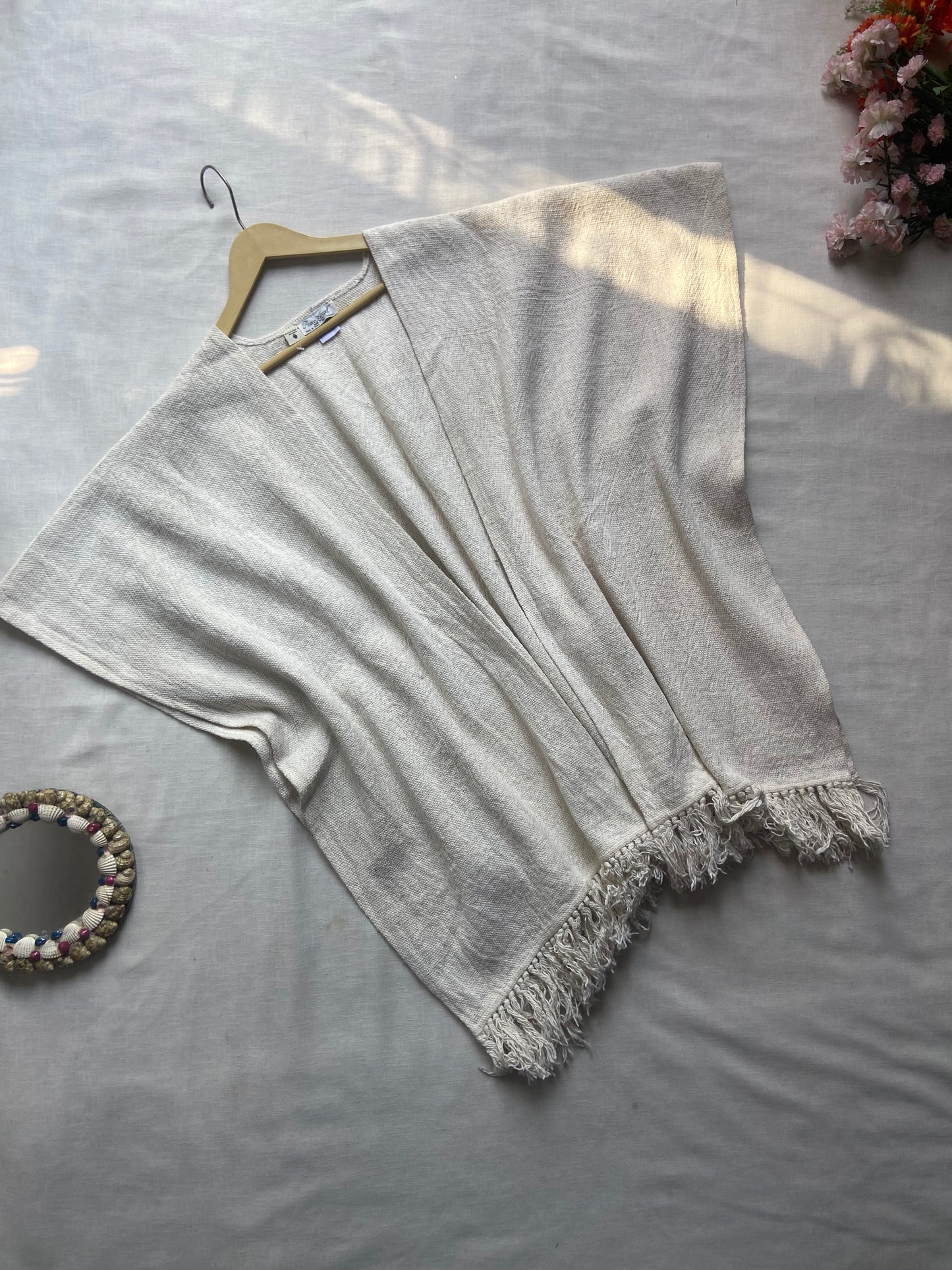 Handwoven Cotton Poncho with Tassels