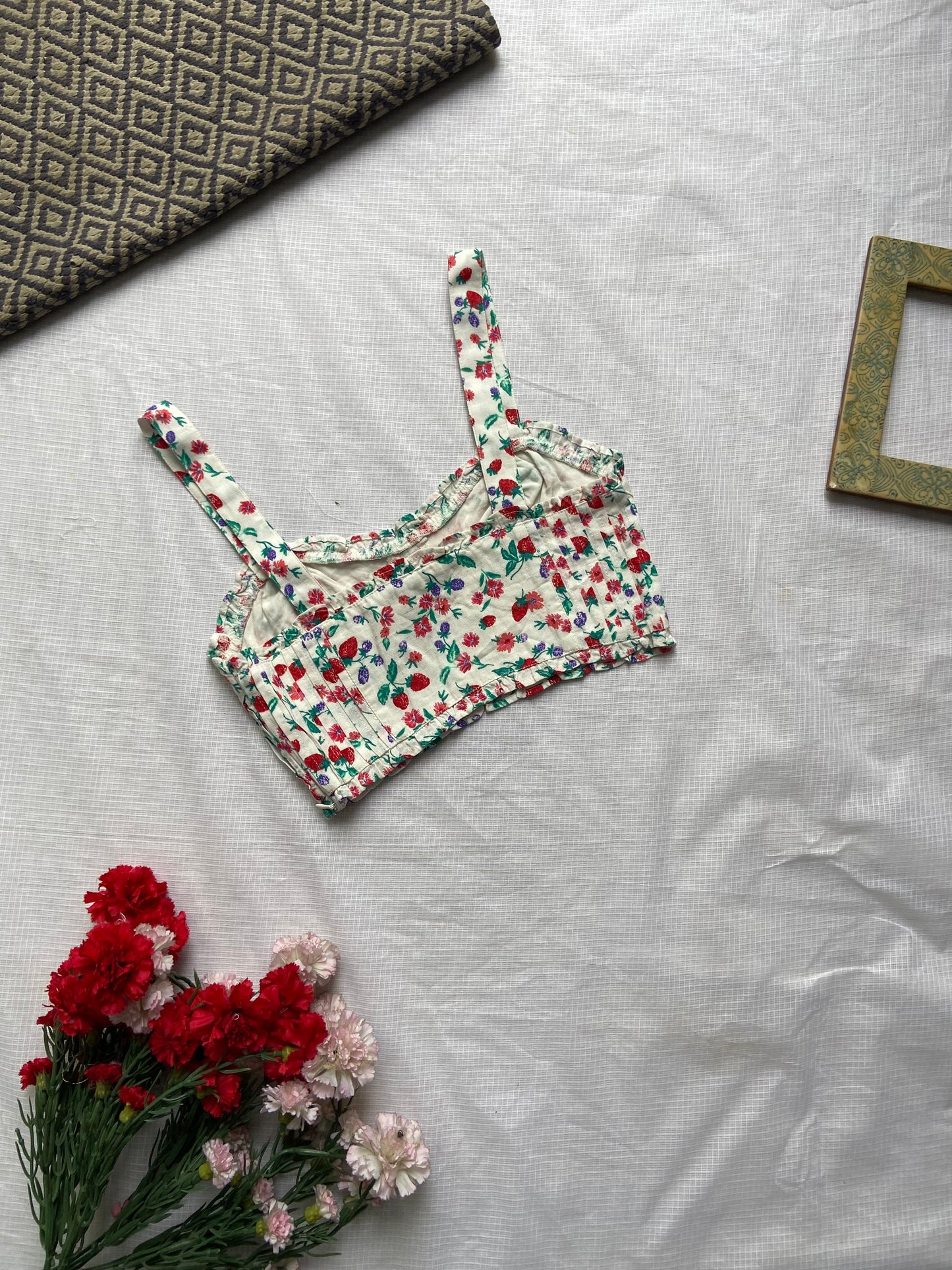Floral Print Cotton Crop Top with Straps