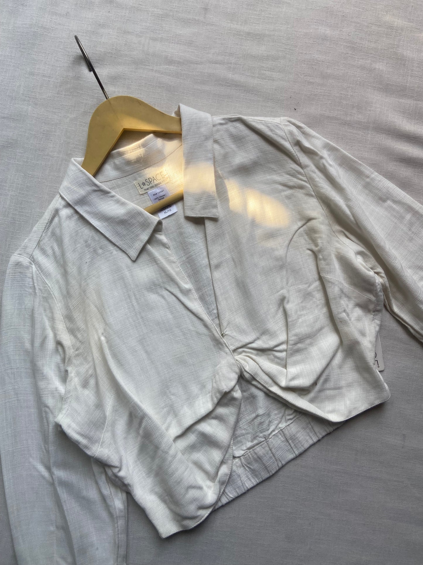 White Collared Twist-Front Crop Shirt