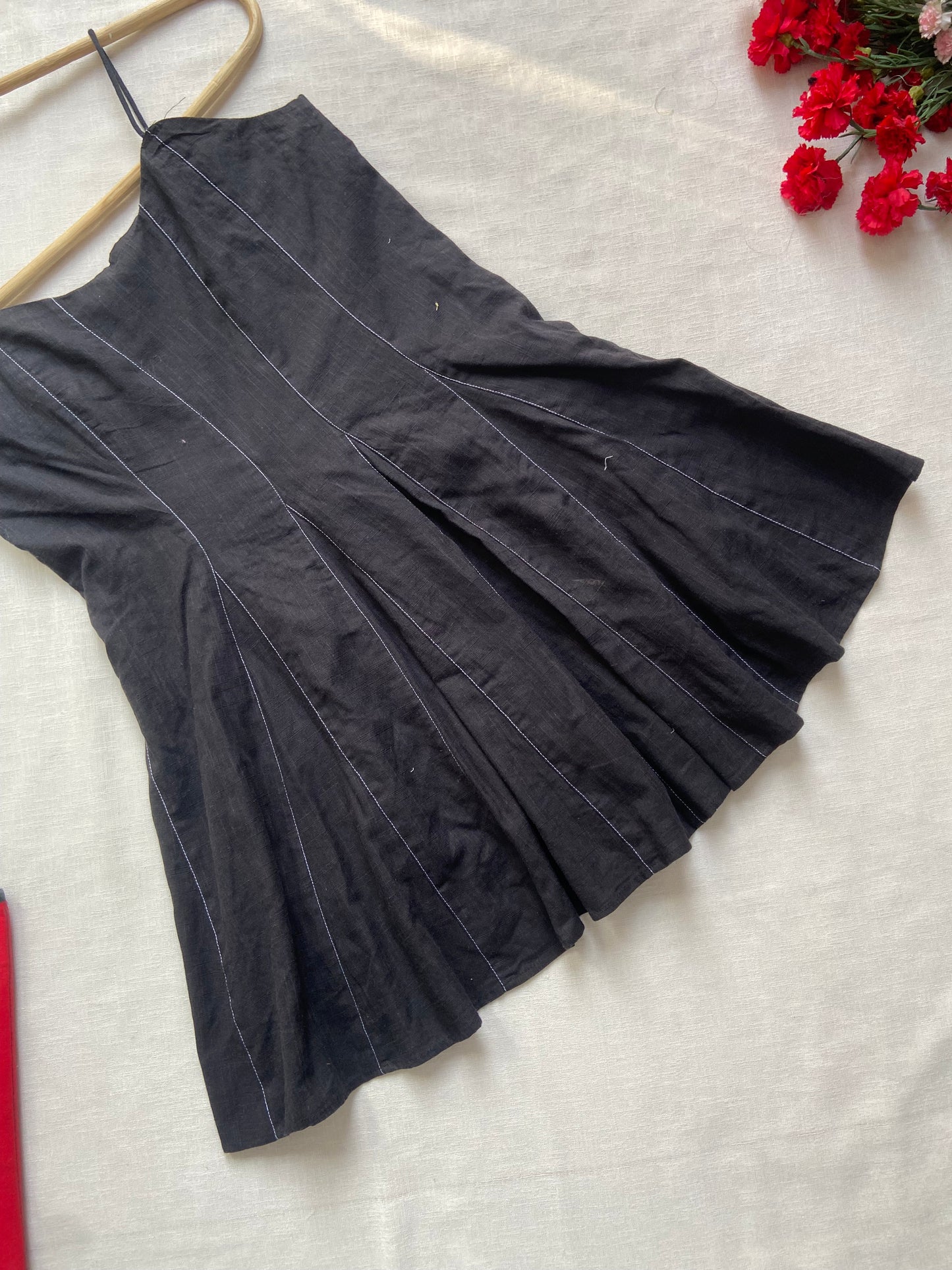 Black Spaghetti Strap A-Line Mini Dress