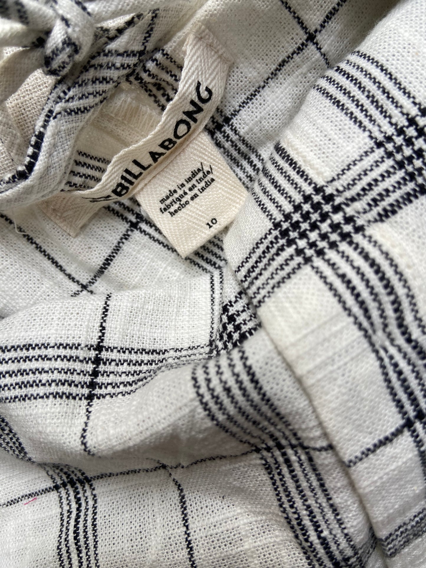 White Check Print Button Down Mini Dress