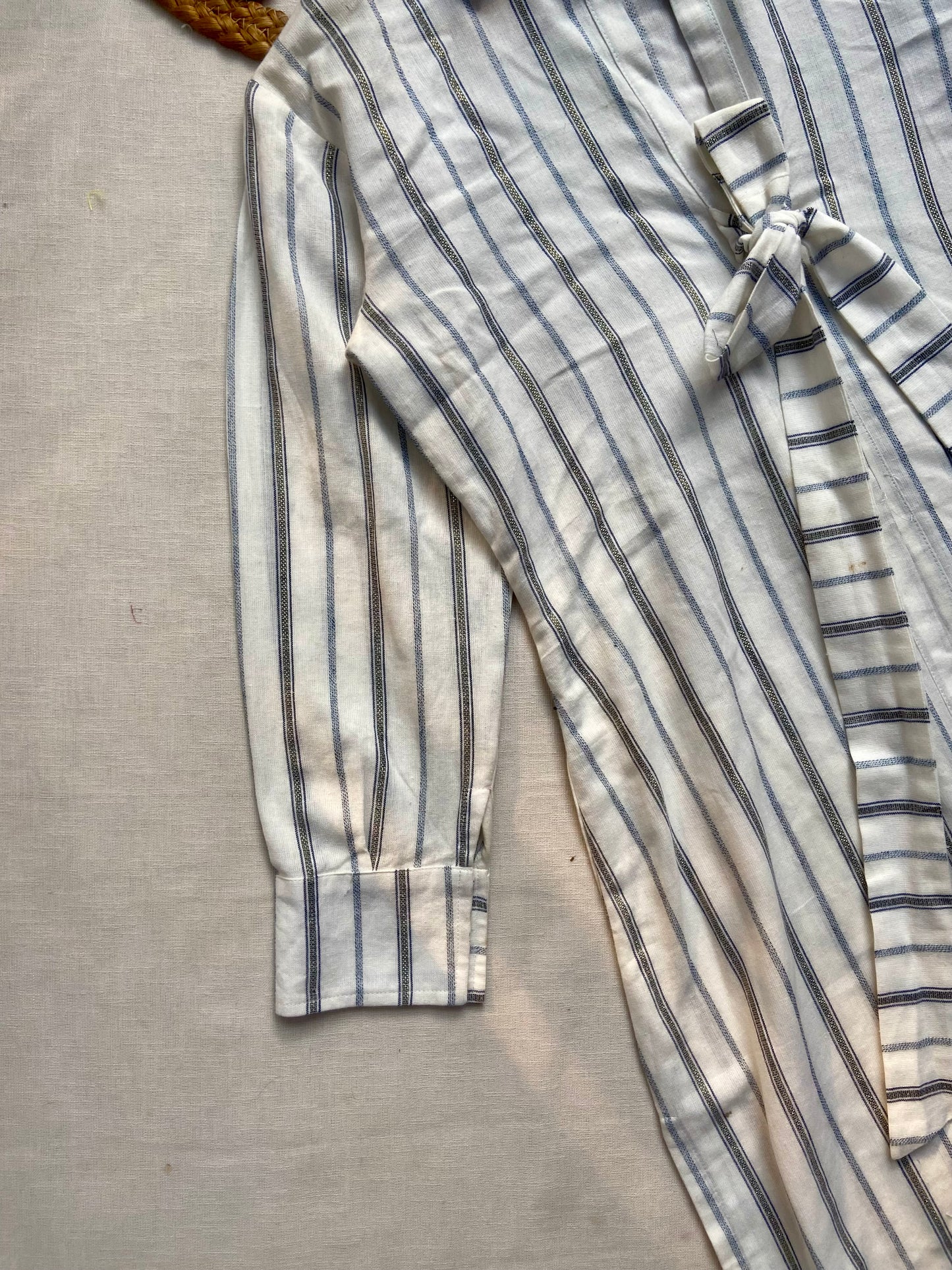 Women’s White Striped Shirt Dress with Waist Tie