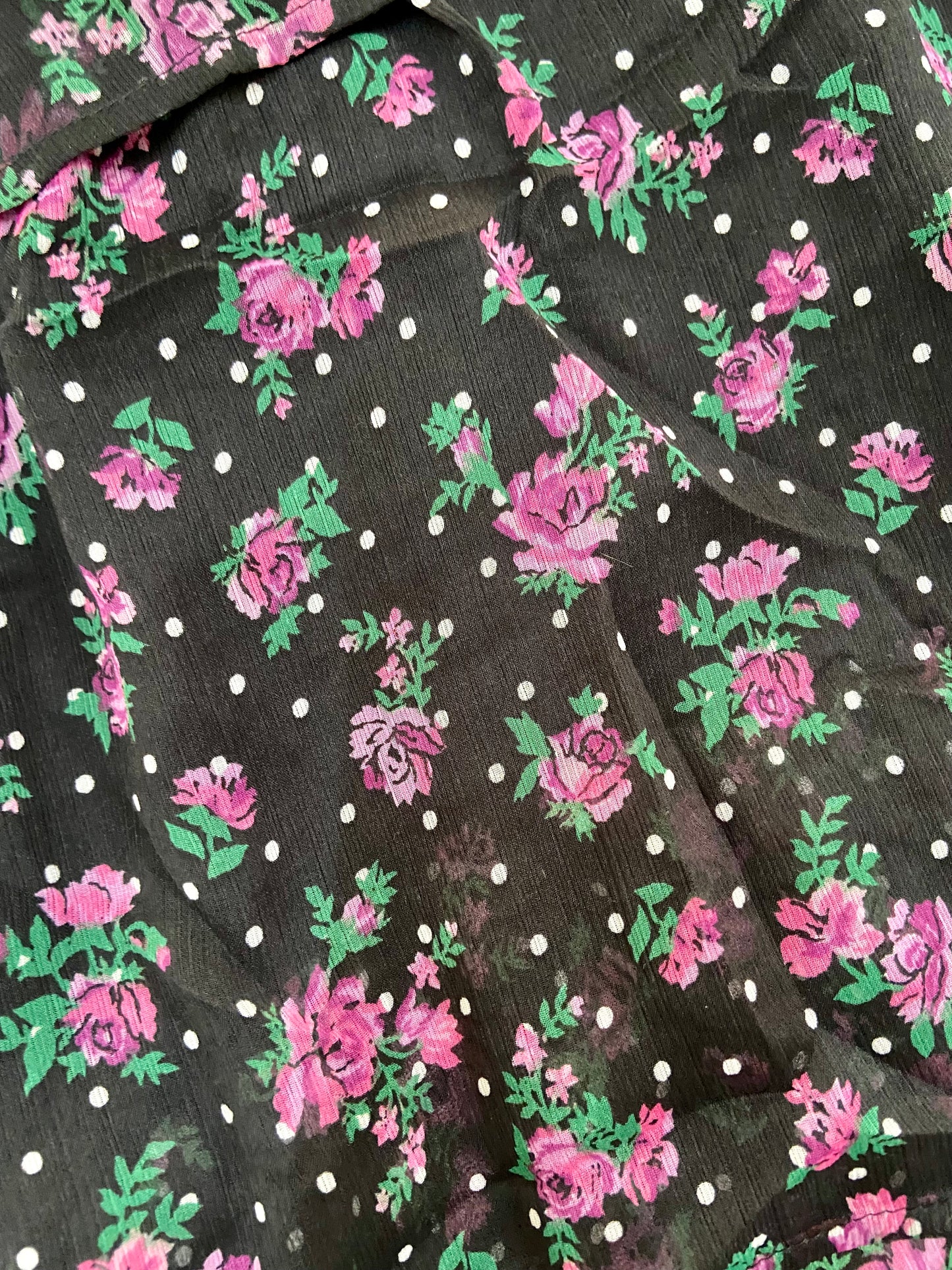 Black Floral Chiffon Midi Dress with Long Sleeves