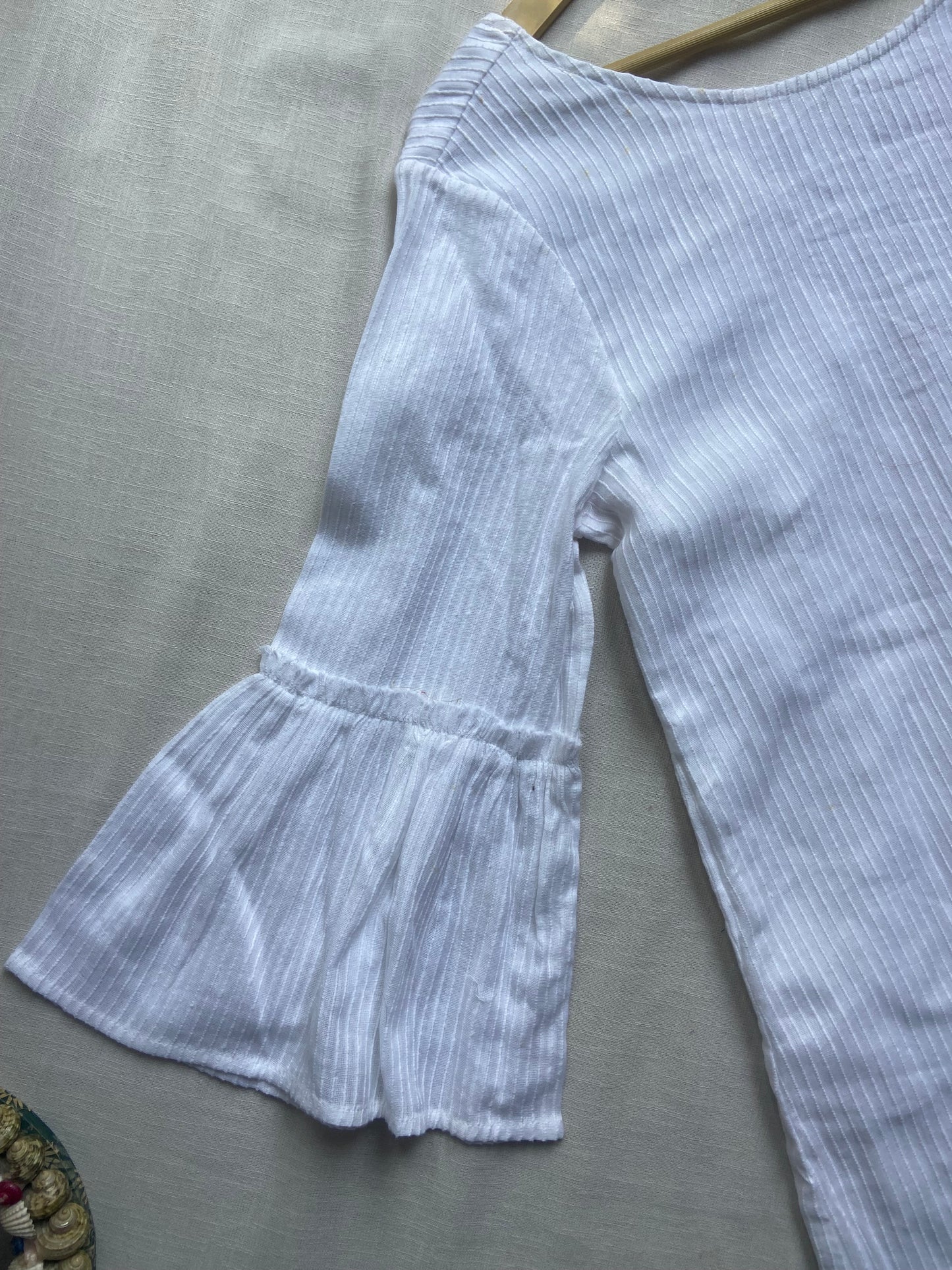 White Cotton Flared Sleeve Top