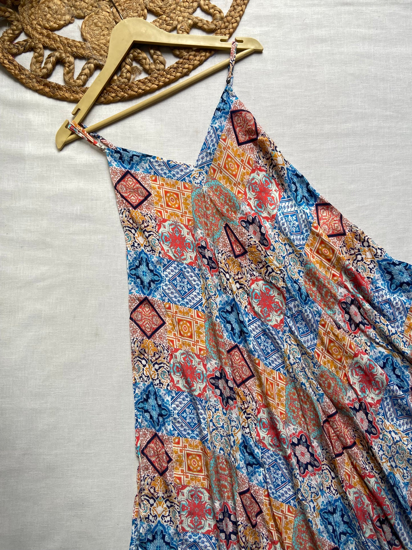 Strap Pattern Beach Midi Dress