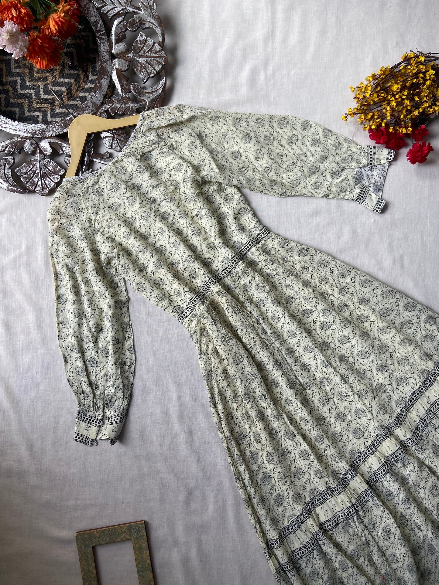 White printed boho maxi dress