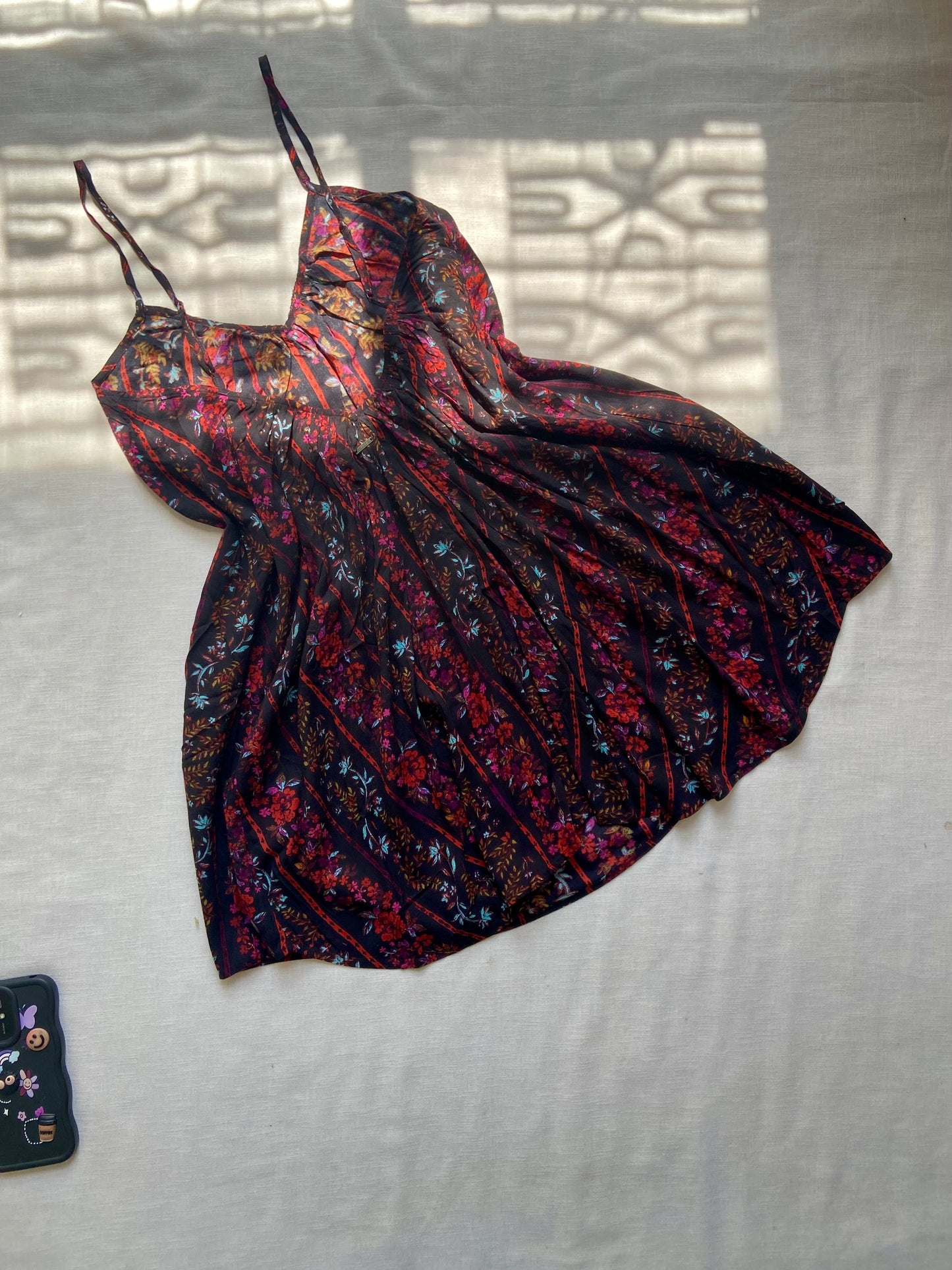 Floral Striped Sleeveless Mini Dress