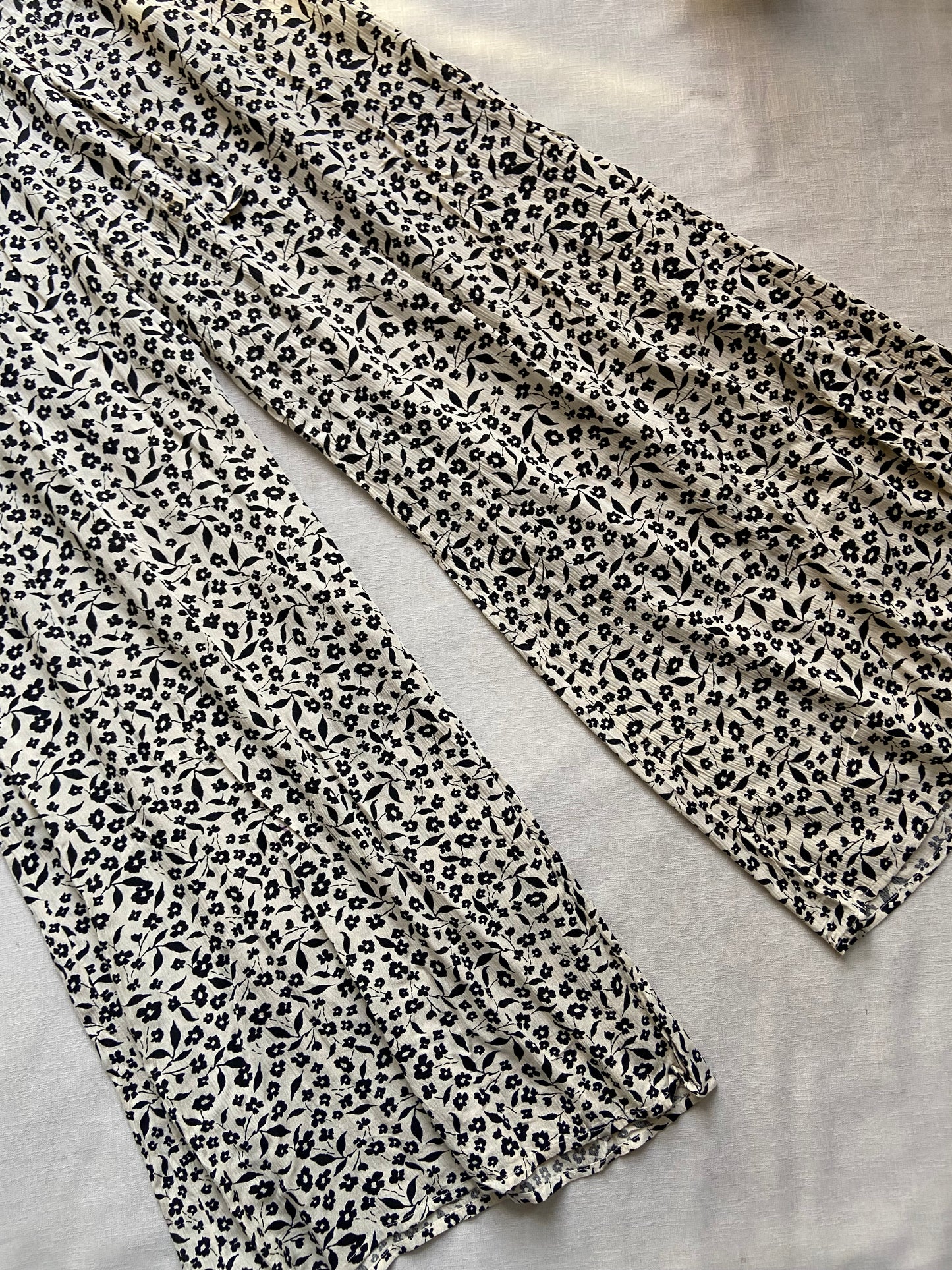 Black And White Floral Flared Pants