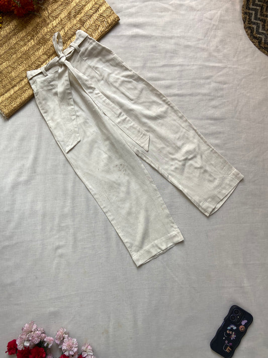 High-Waisted White Linen Pants with Belt
