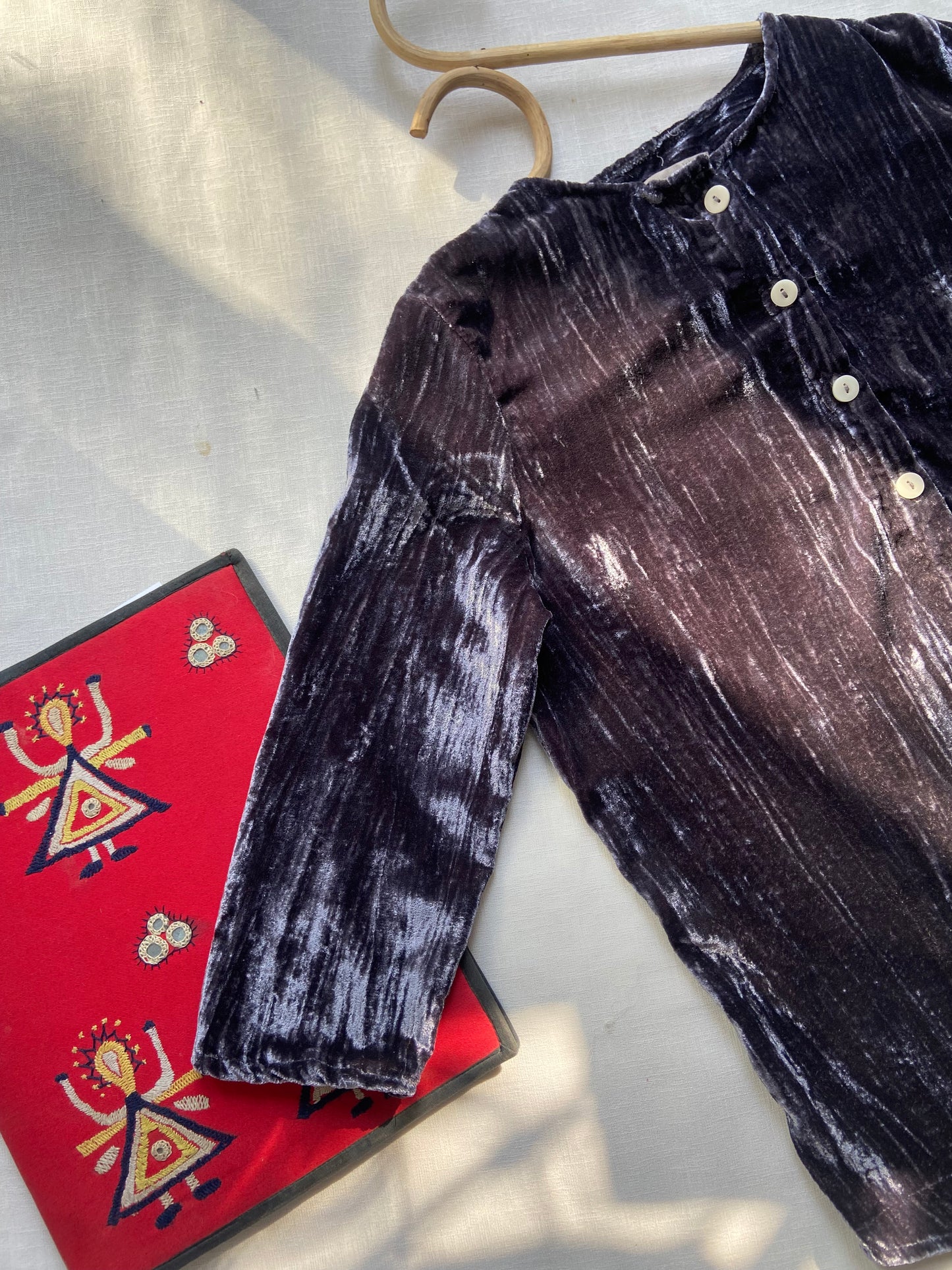 Crushed Velvet Button Down Top