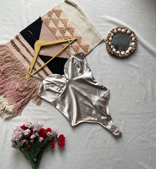 Women's Satin Bodysuit with Spaghetti Straps – Elegant Partywear One-Piece