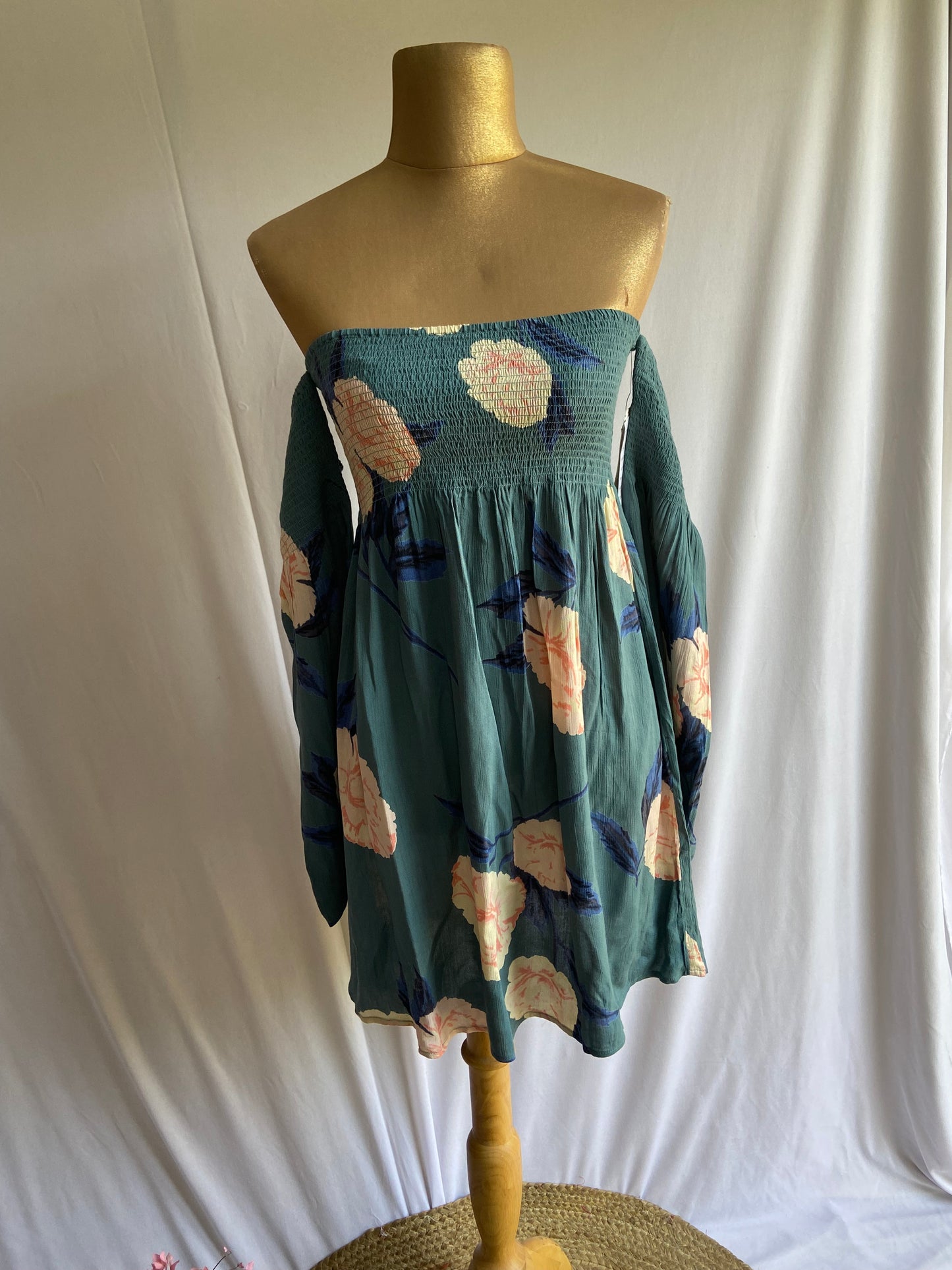 Off-Shoulder Floral Smocked Mini Dress