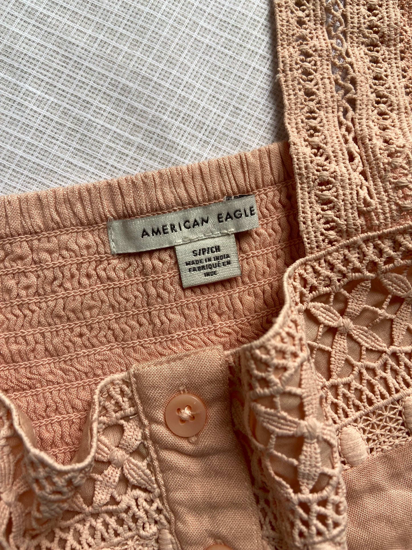 Peach Lace Crop Top with Button Front Detailing