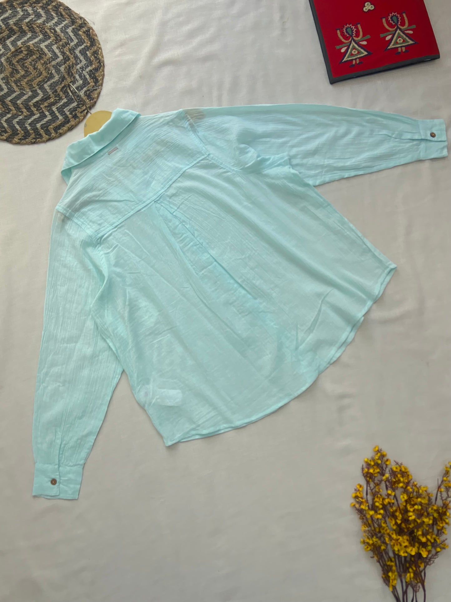 Light Blue Cotton Casual Shirt for Women