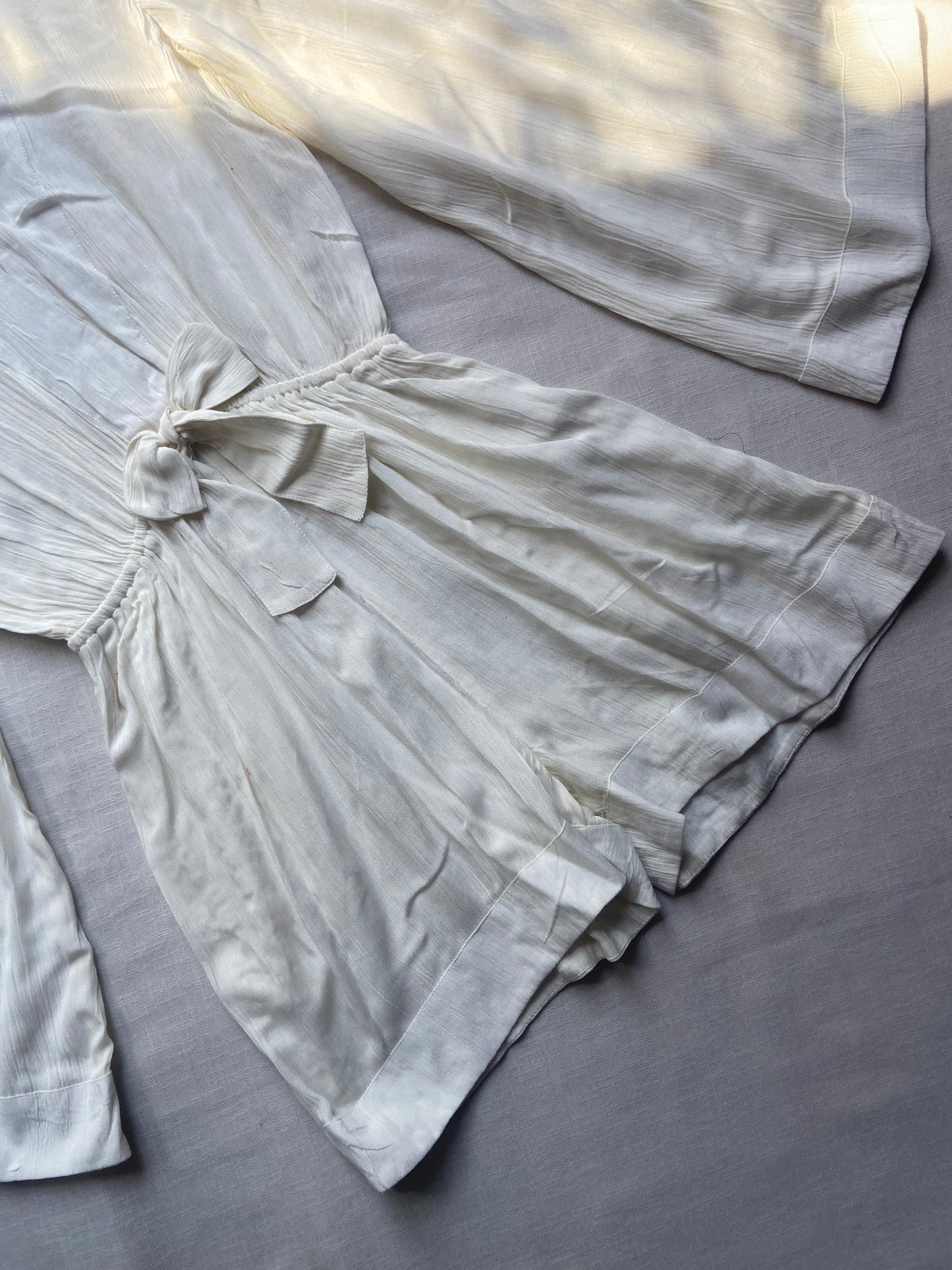 White Satin Flare Sleeve Wrap Romper