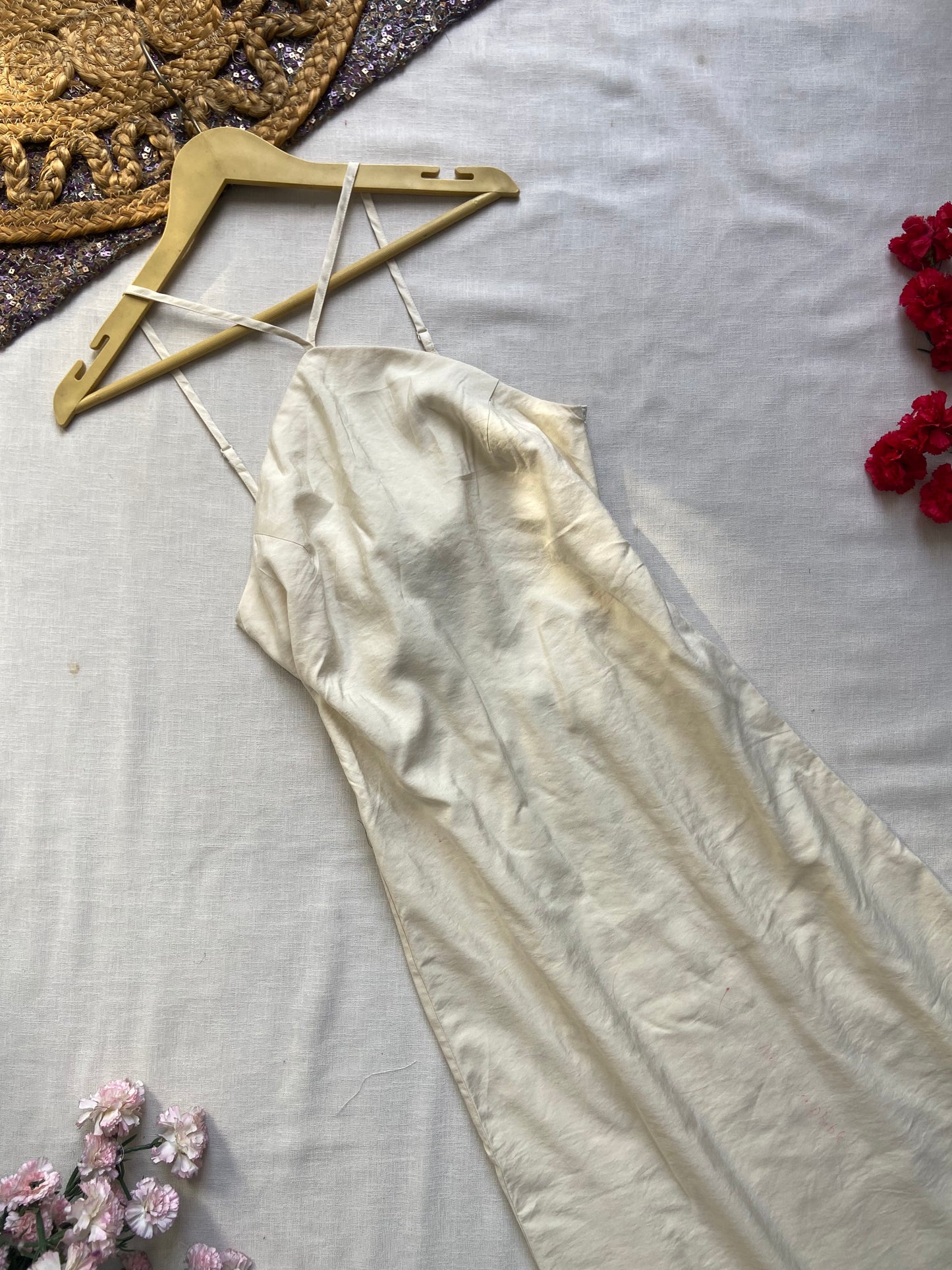Elegant Ivory Satin Slip Dress