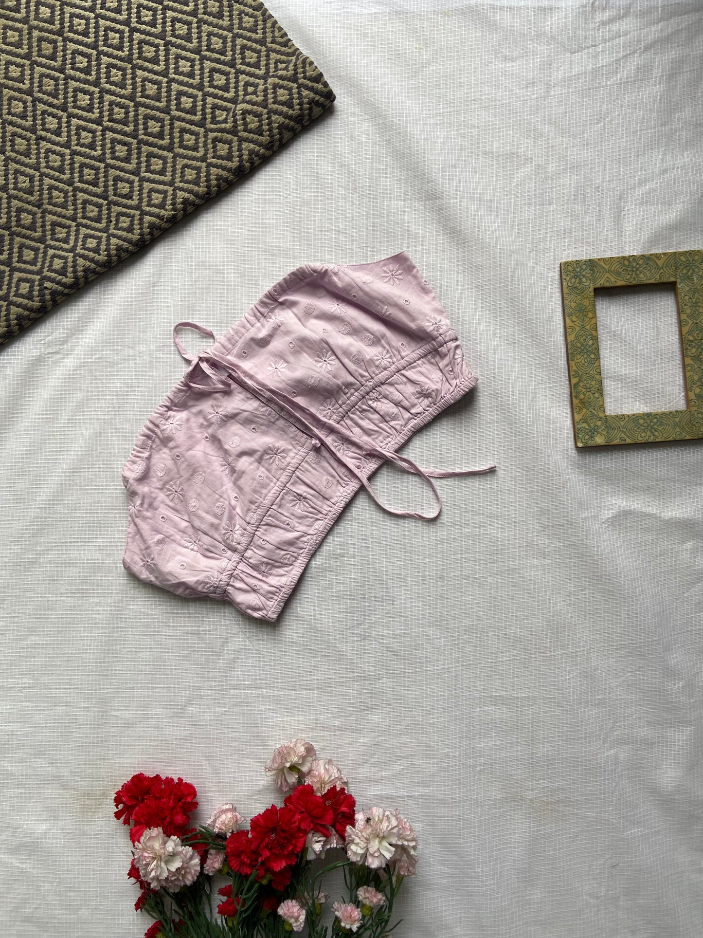 Elegant Pink Embroidered Crop Top with Tie Straps