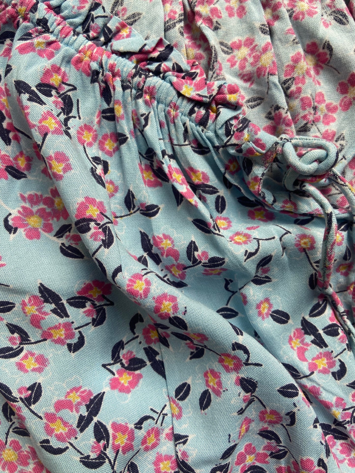 Light Blue Floral Crop Top with Puff Sleeves for Women