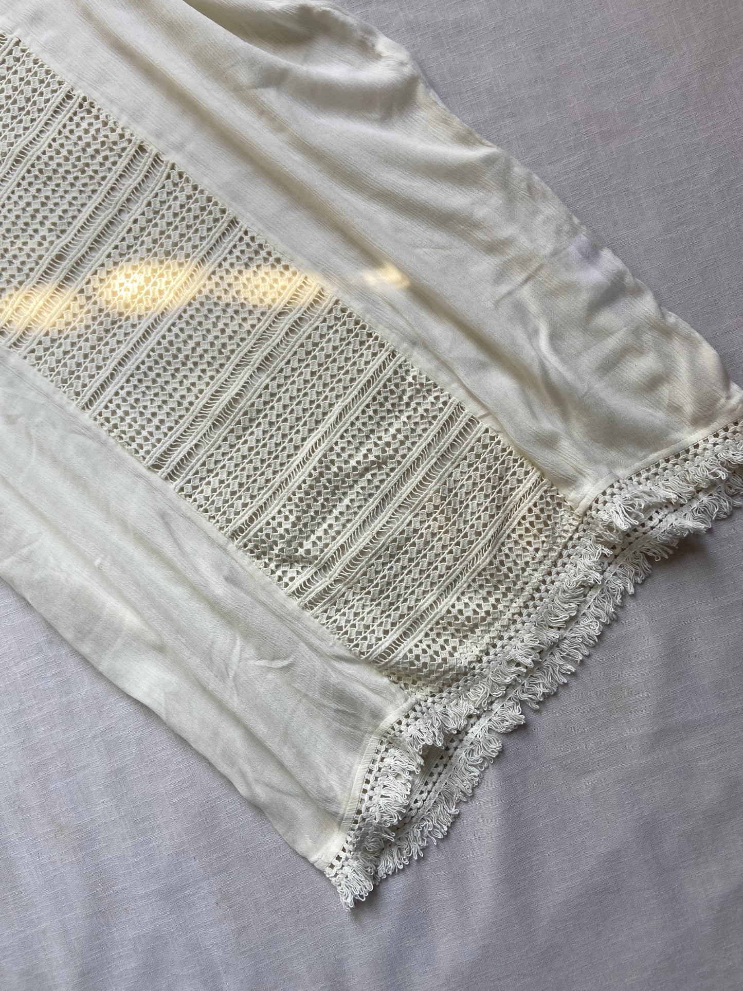 Women's Cream Crochet Panel Tunic Top