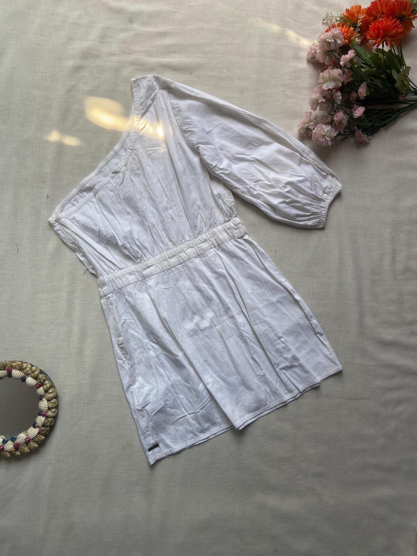 White One-Shoulder Belted Tunic Top