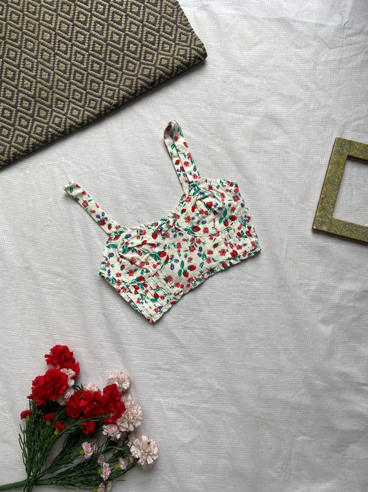 Floral Print Cotton Crop Top with Straps