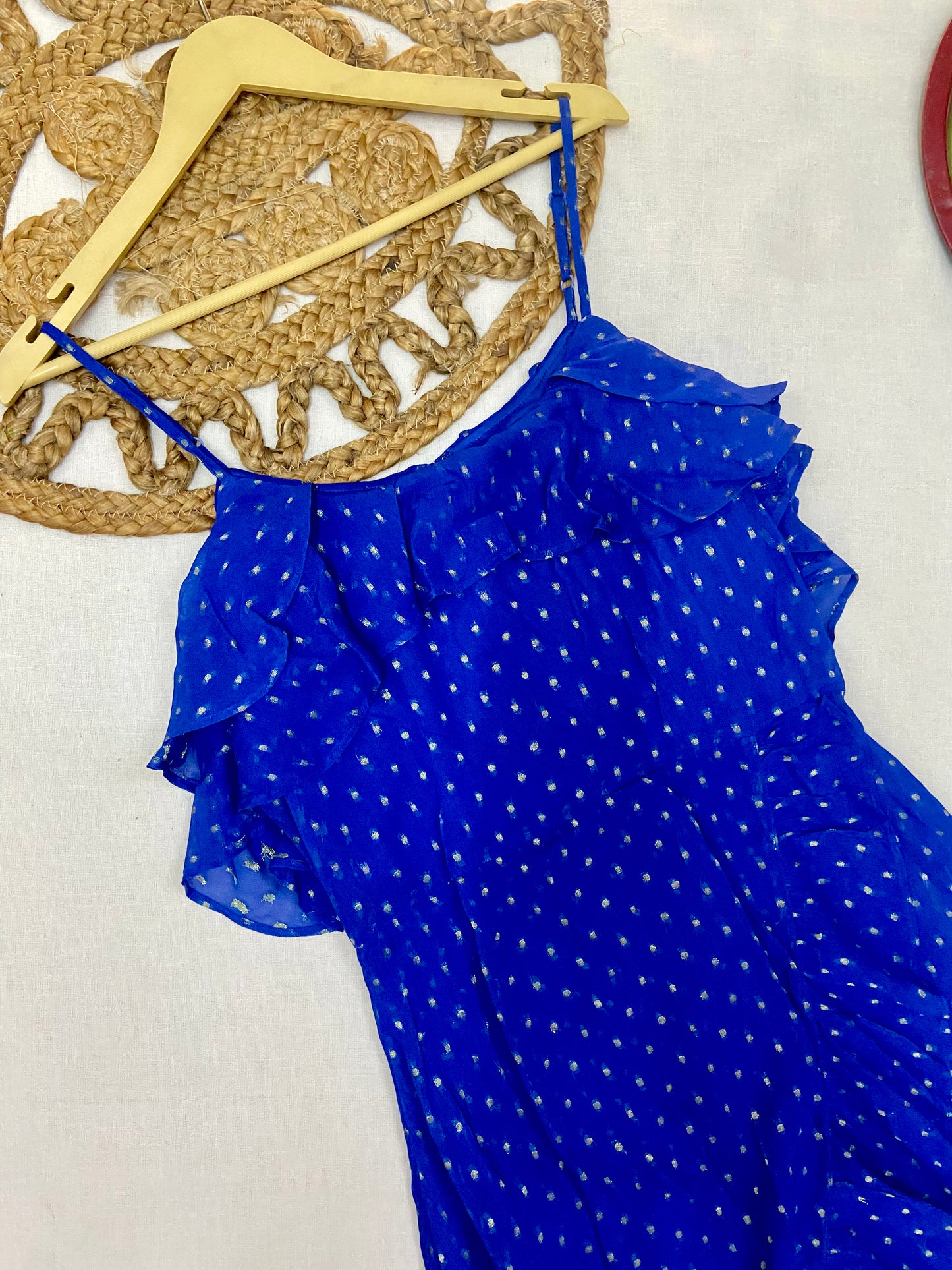 Blue Polka Dot Sleeveless Mini Dress