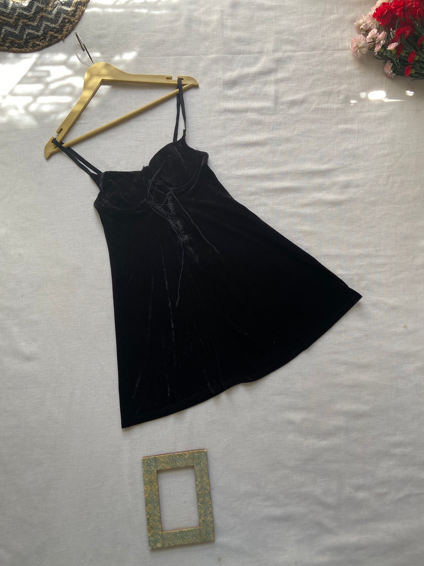 Black Velvet Spaghetti Strap Mini Dress