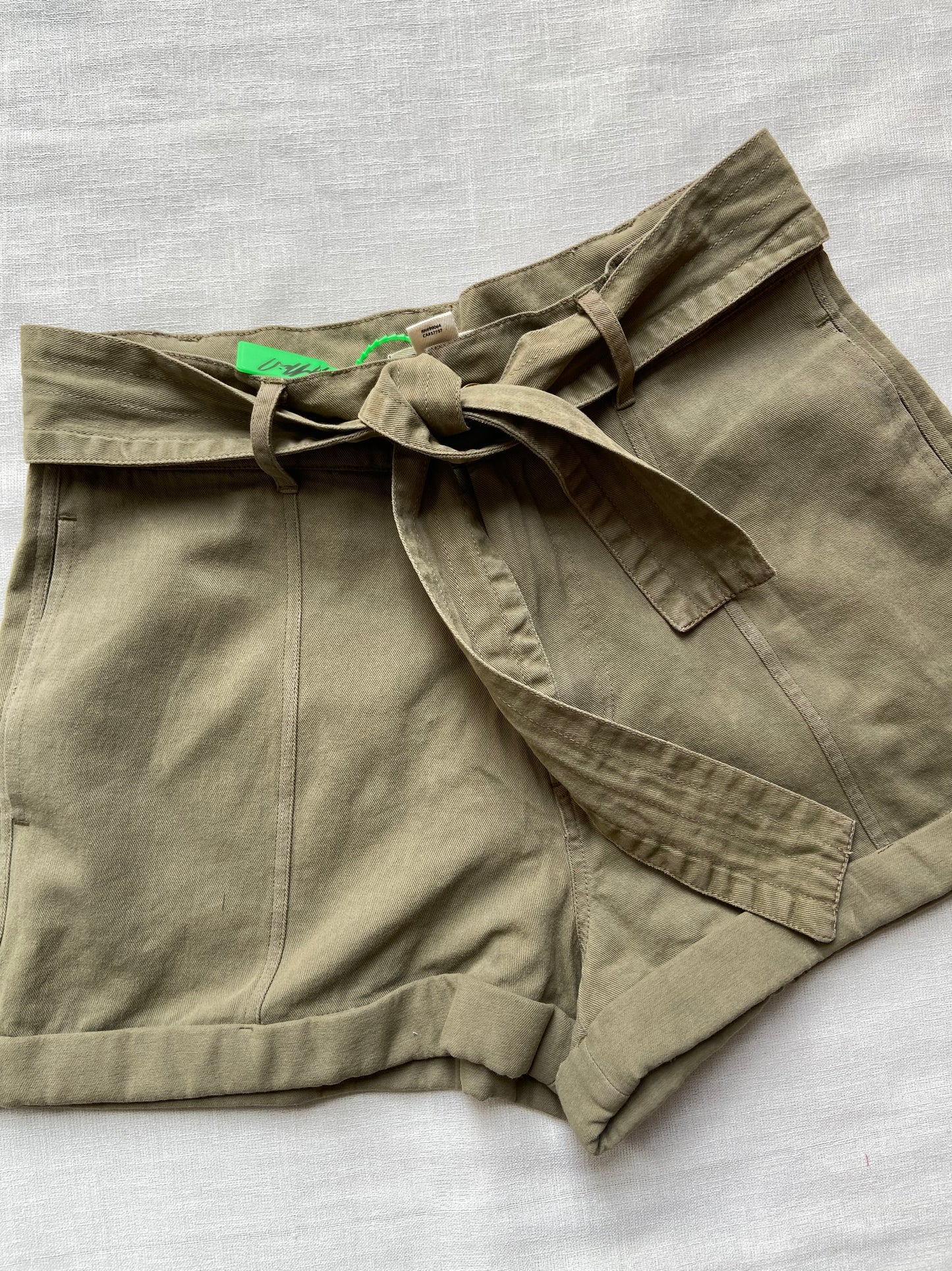 Women's High-Waisted Khaki Paperbag Shorts with Belt