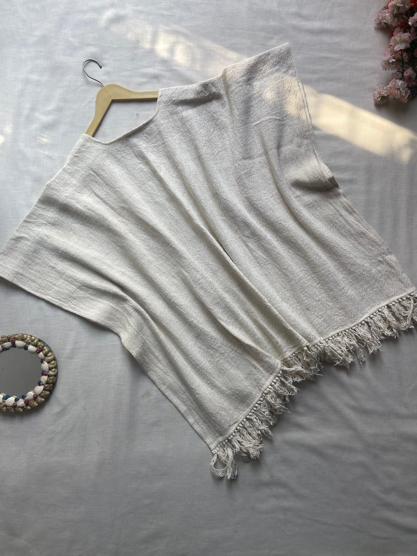Handwoven Cotton Poncho with Tassels