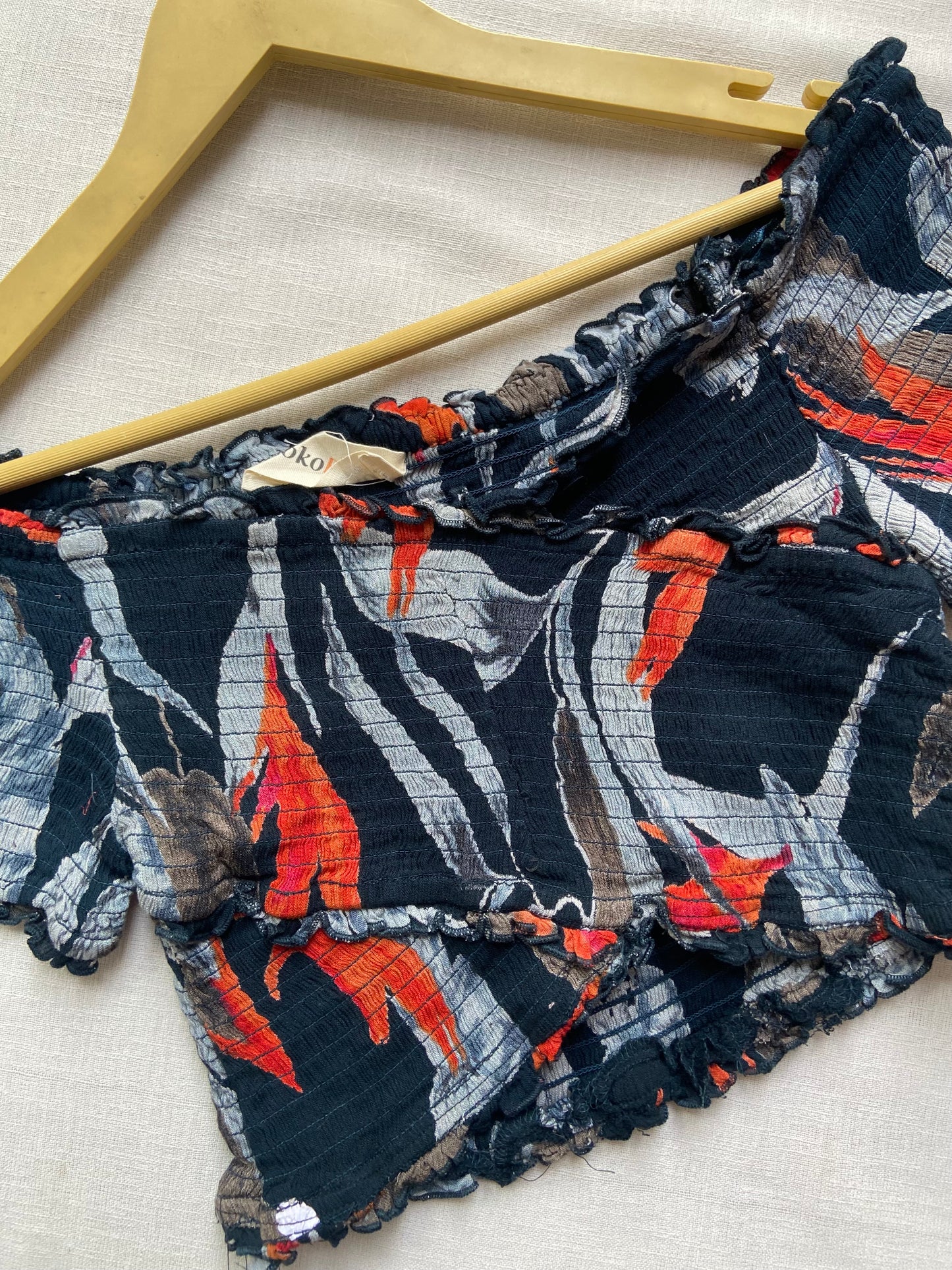 Dark blue Floral Off Shoulder Crop Top