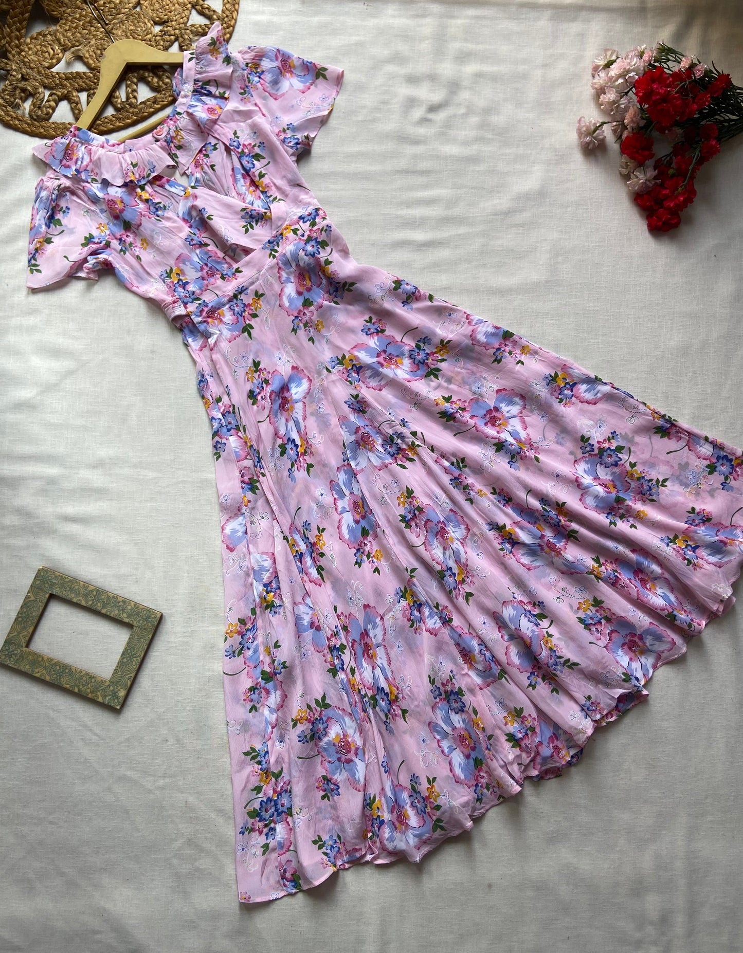 Pink And Blue Floral Dress