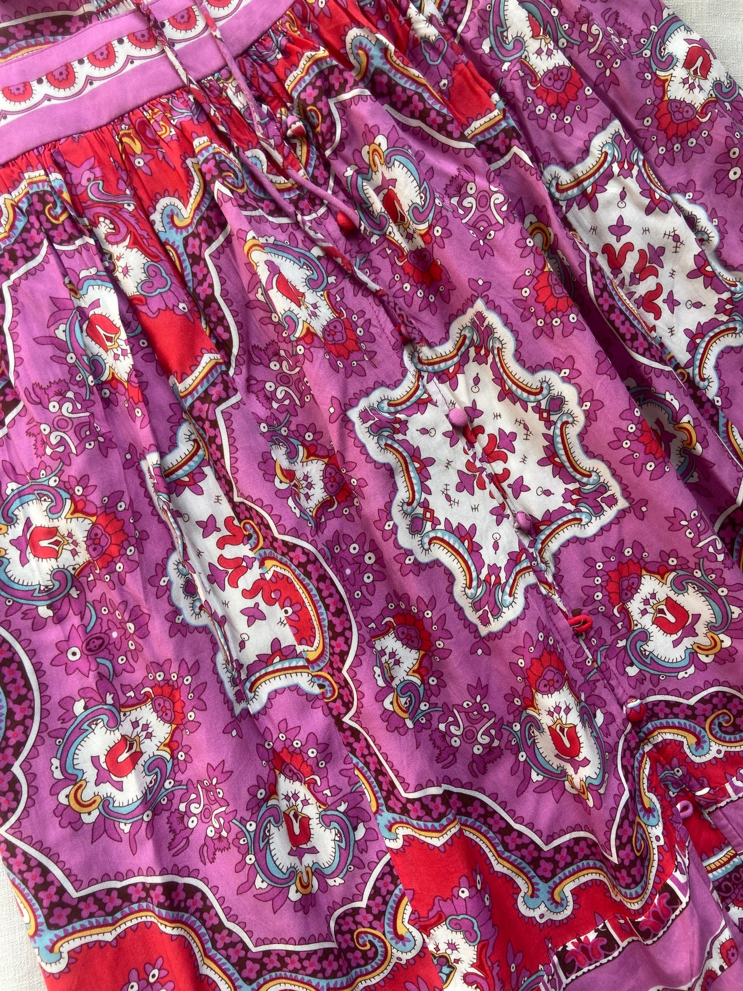 Boho Printed Puff Sleeve Dress – Pink & Red