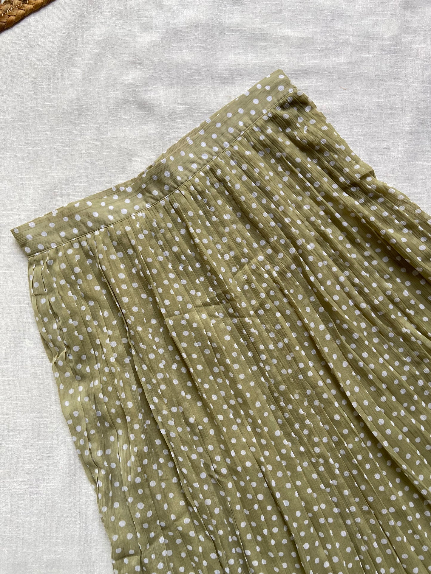 Green Pleated Long Skirt