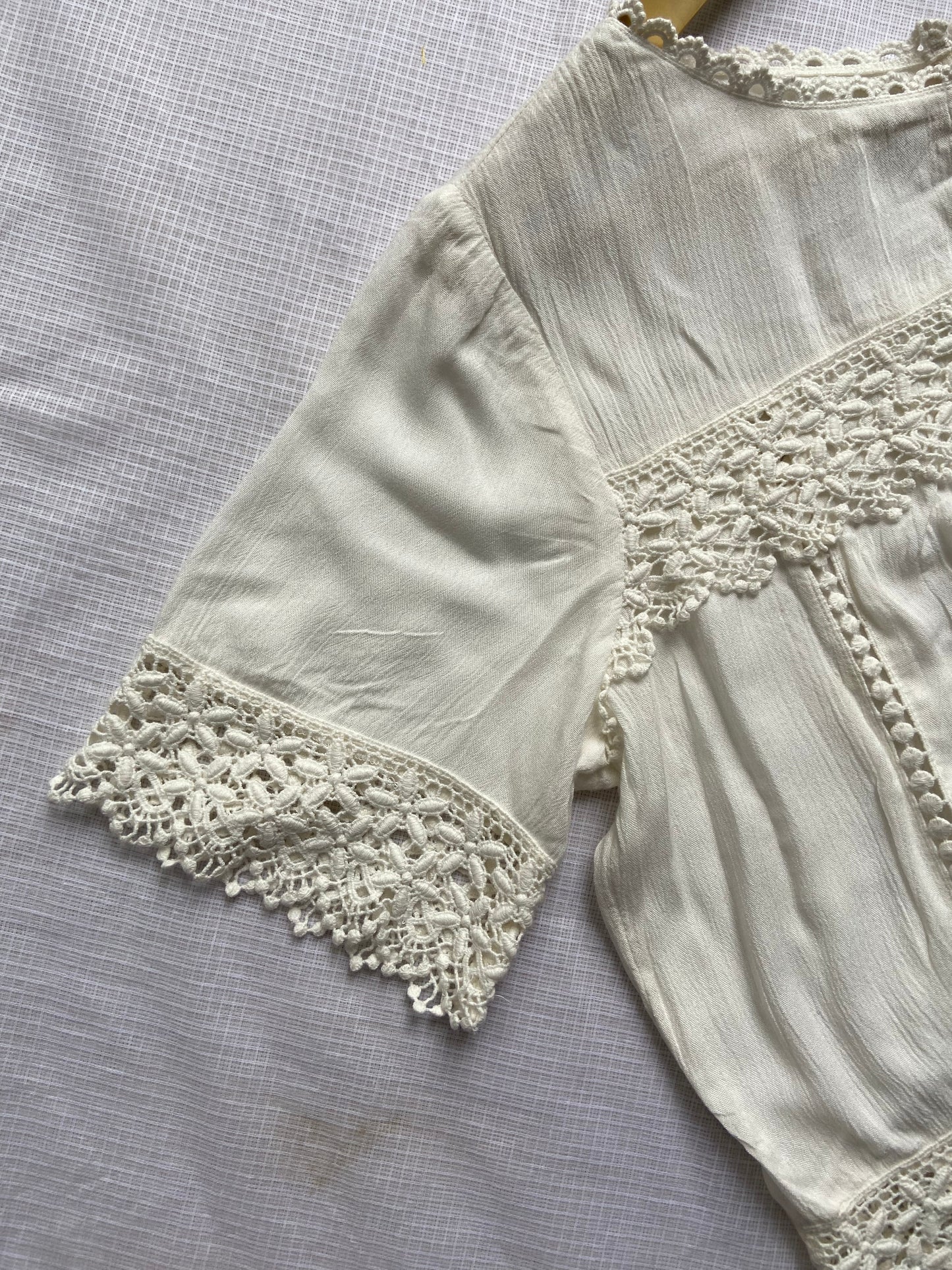 Ivory Boho Lace Trim Crop Top with Tie-Back