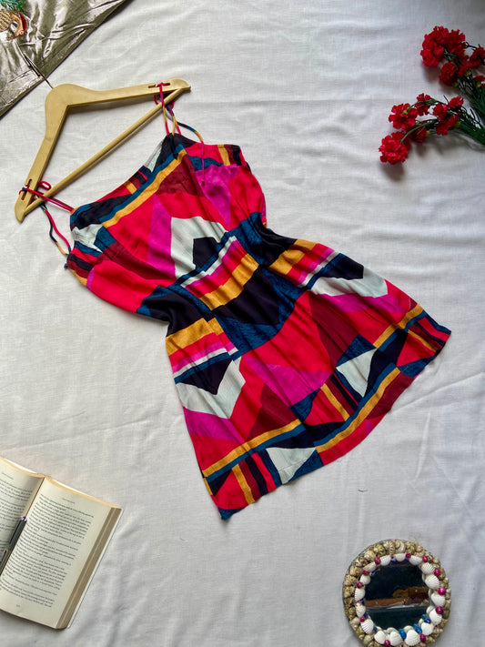 Vibrant Geometric Print Sleeveless Mini Dress