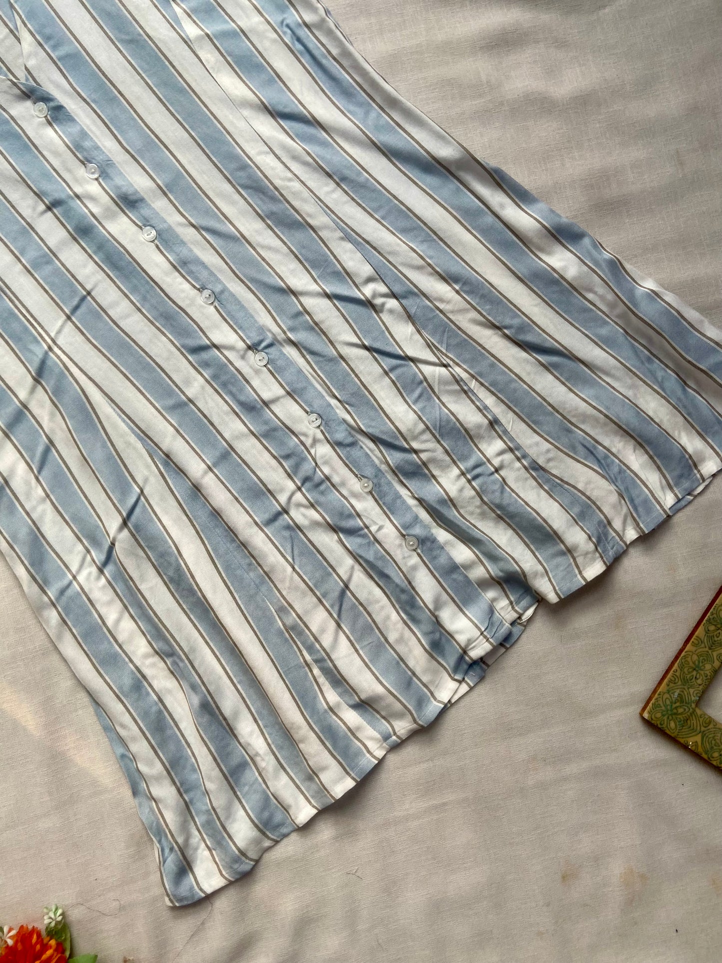 Women’s Blue & White Striped Button Down Tunic Dress