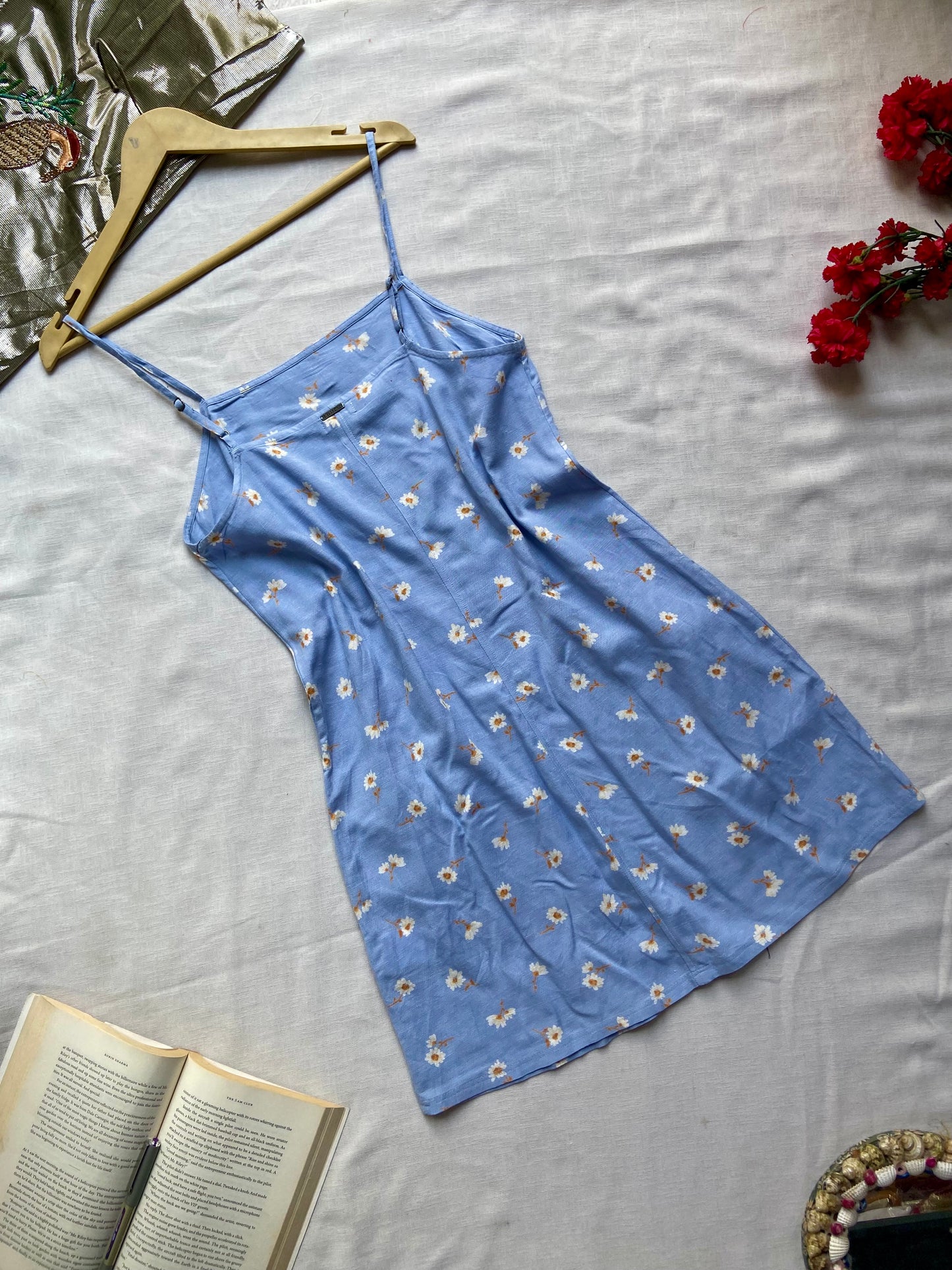 Blue Daisy Print Slip Dress