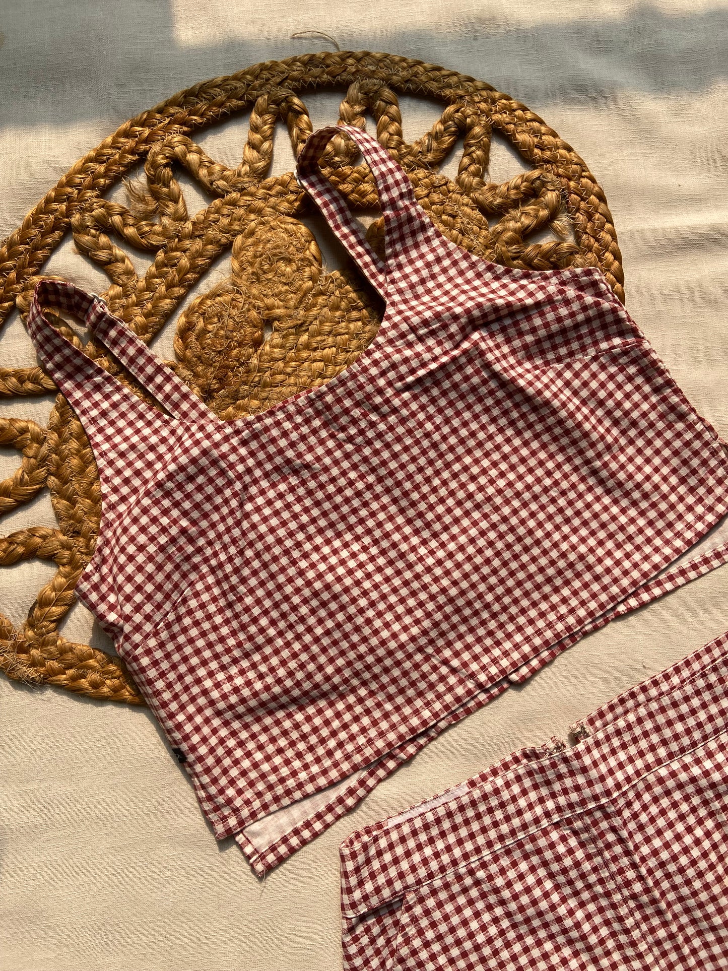 Women’s Red Checkered Crop Top & Skirt Co-ord Set