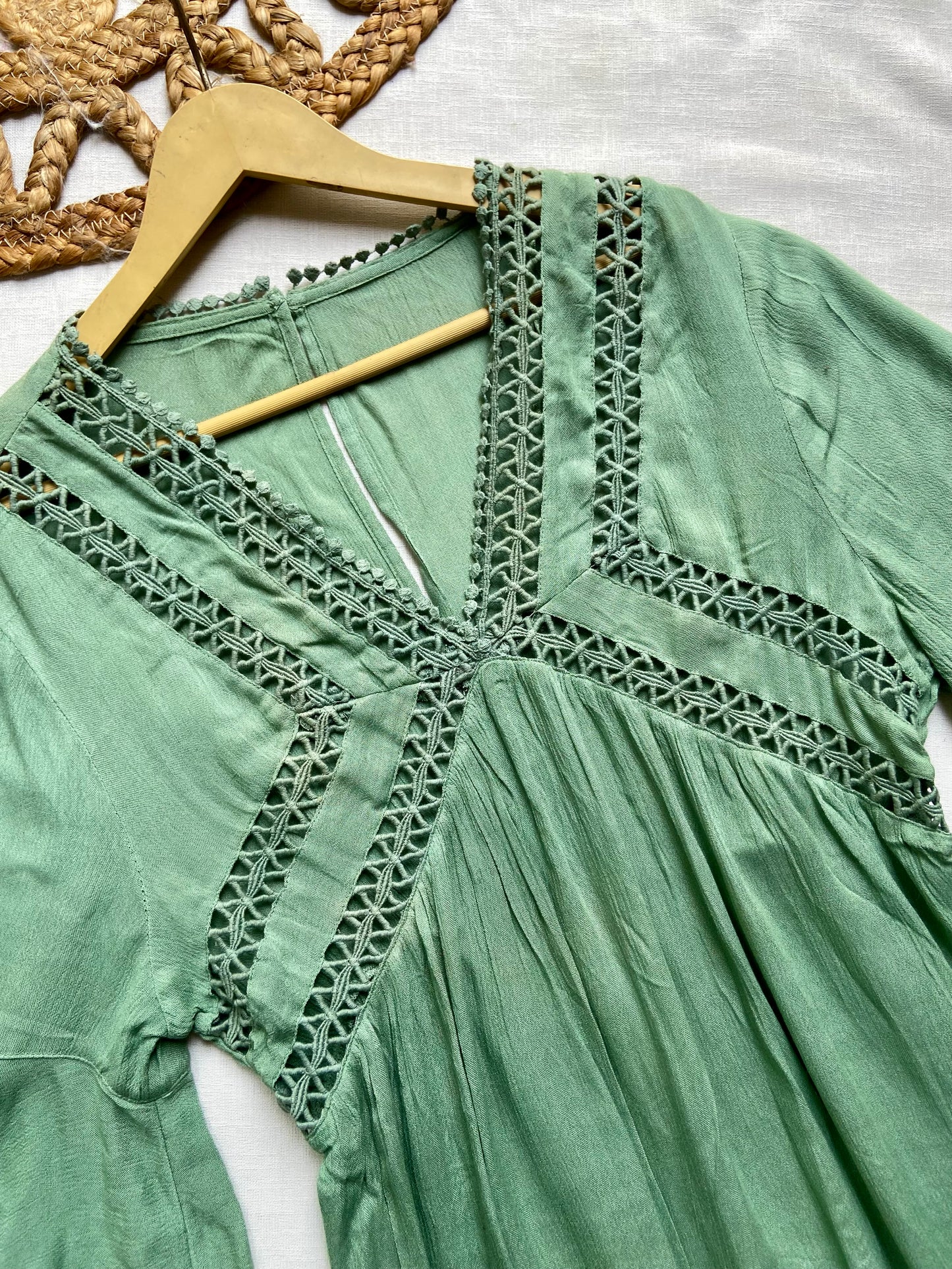 Green Lace Detailed Mini Dress