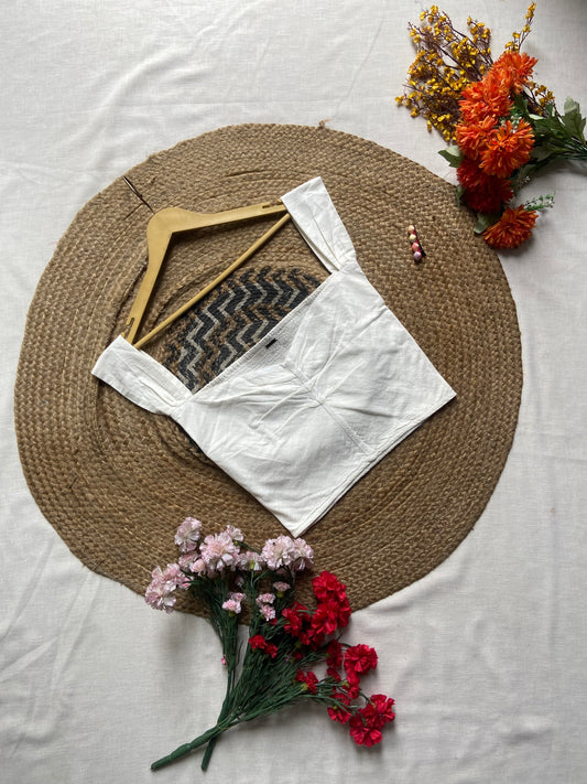 Women's White Sleeveless Cotton Crop Top with Square Neck