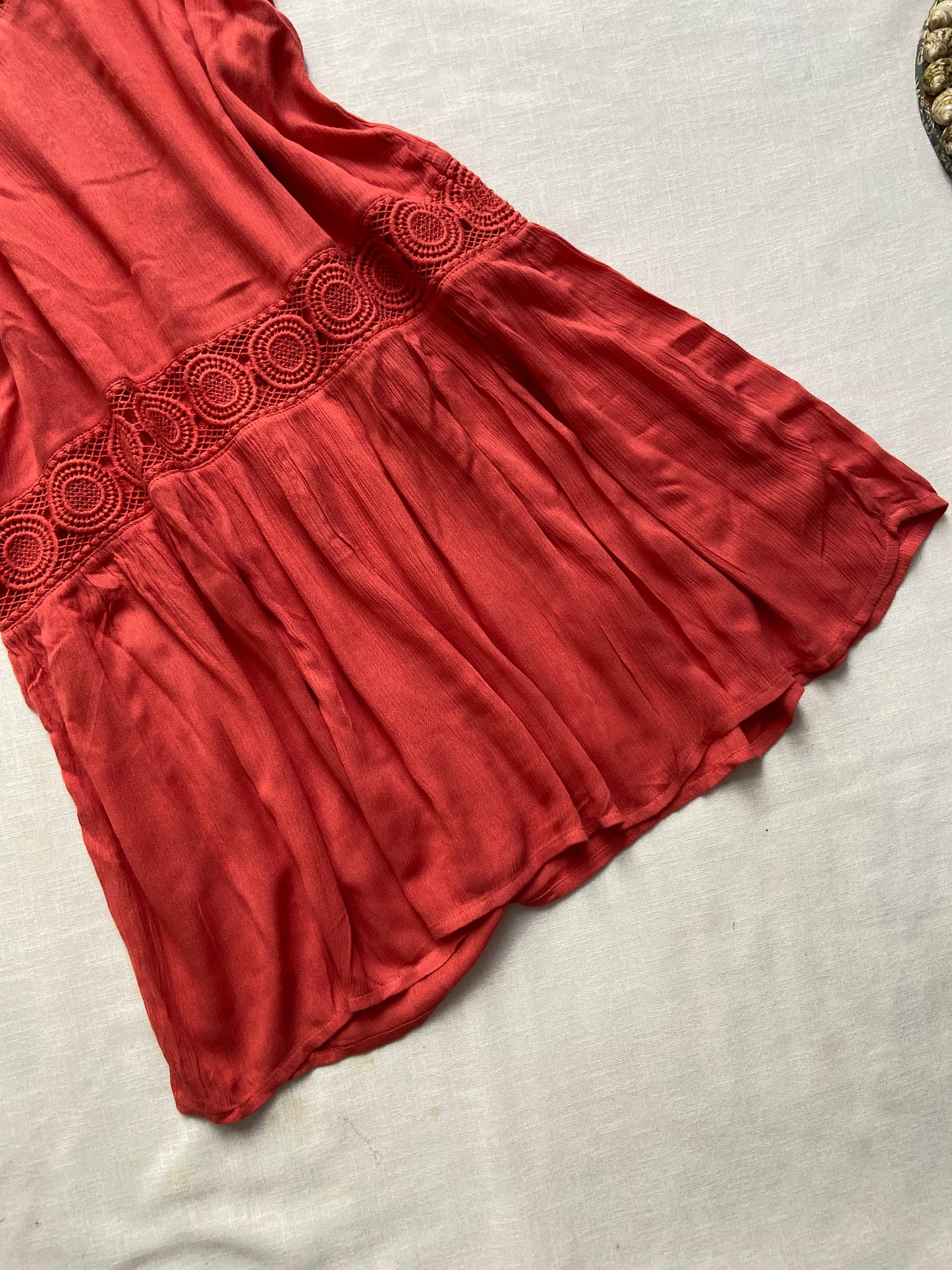 Red Lace Detailed Beach Mini Dress