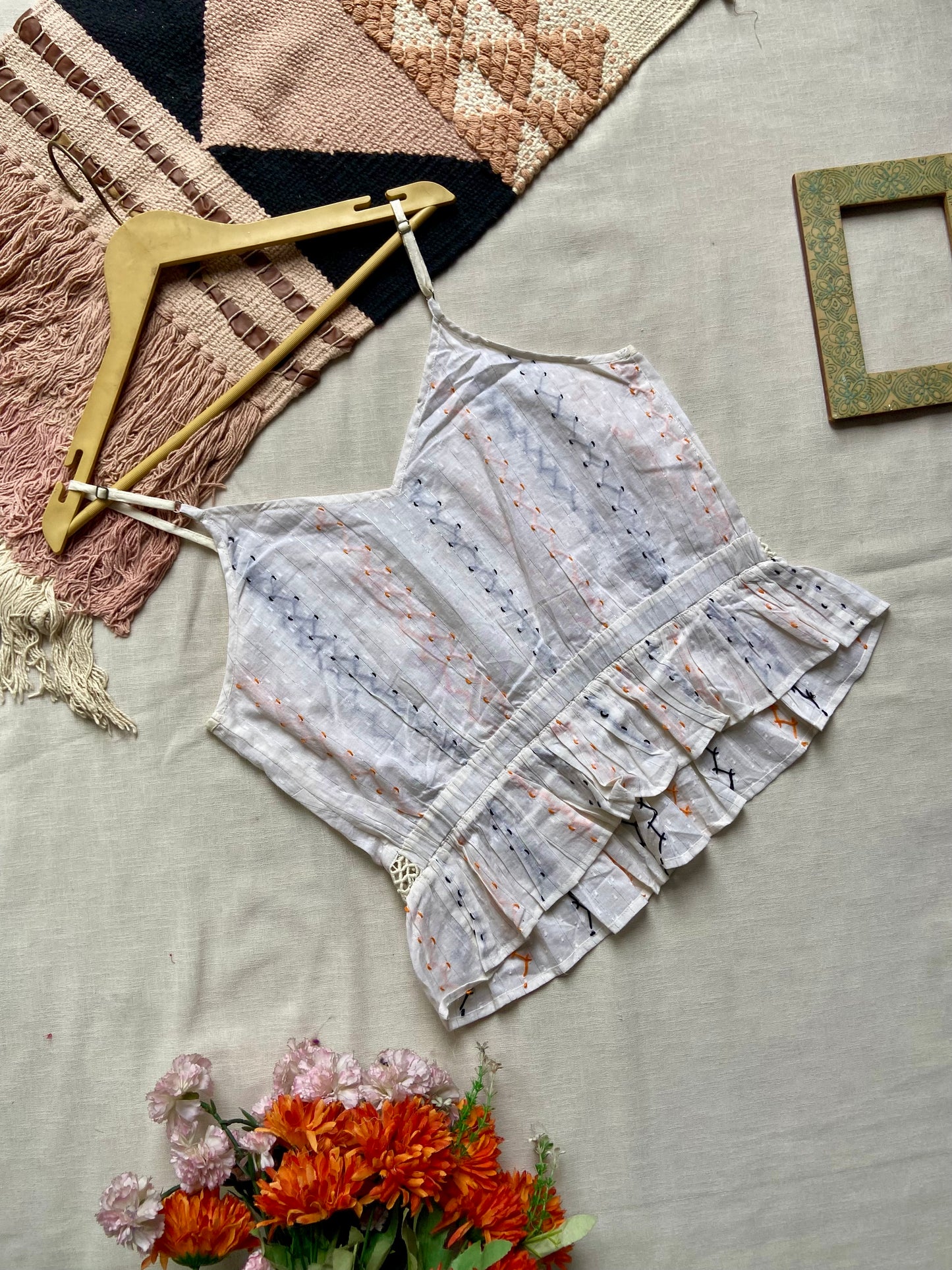 White Embroidered Peplum Cami Top