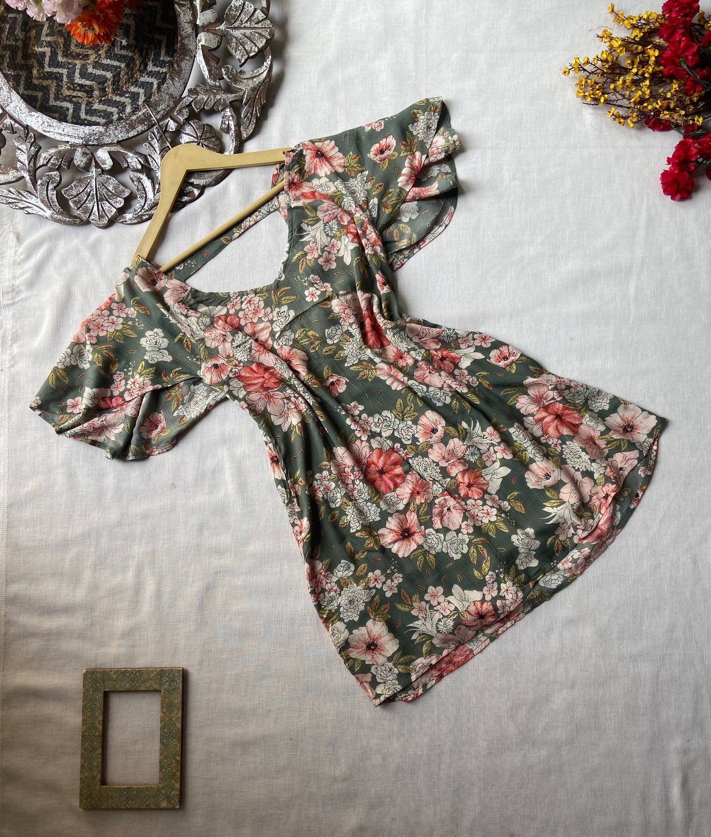 Green Floral Mini Dress