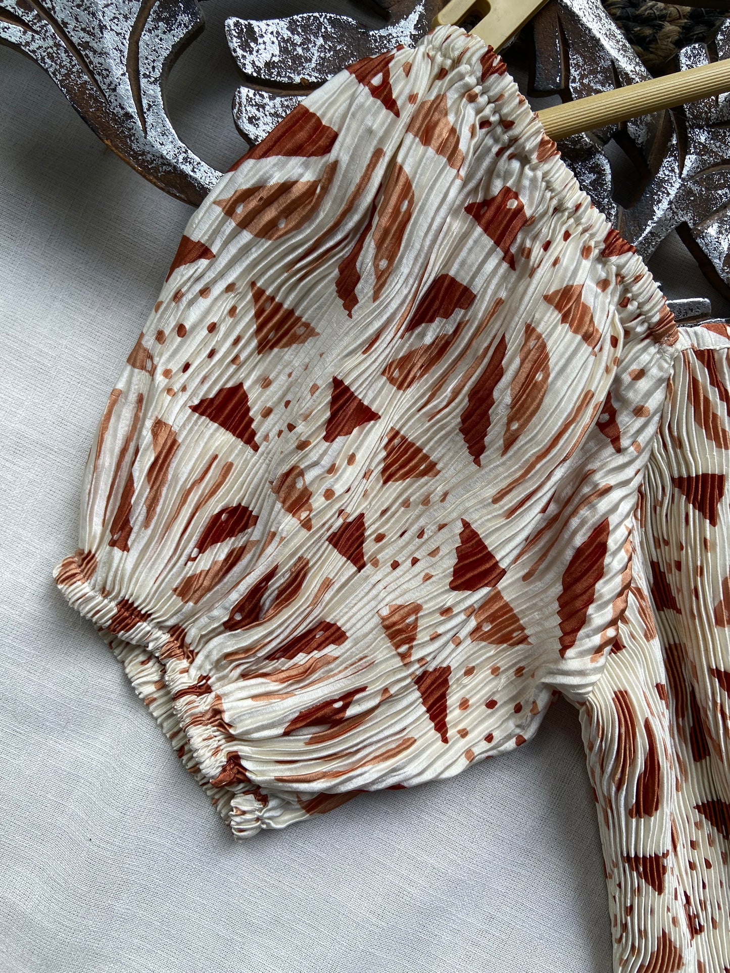 Pleated white printed dress