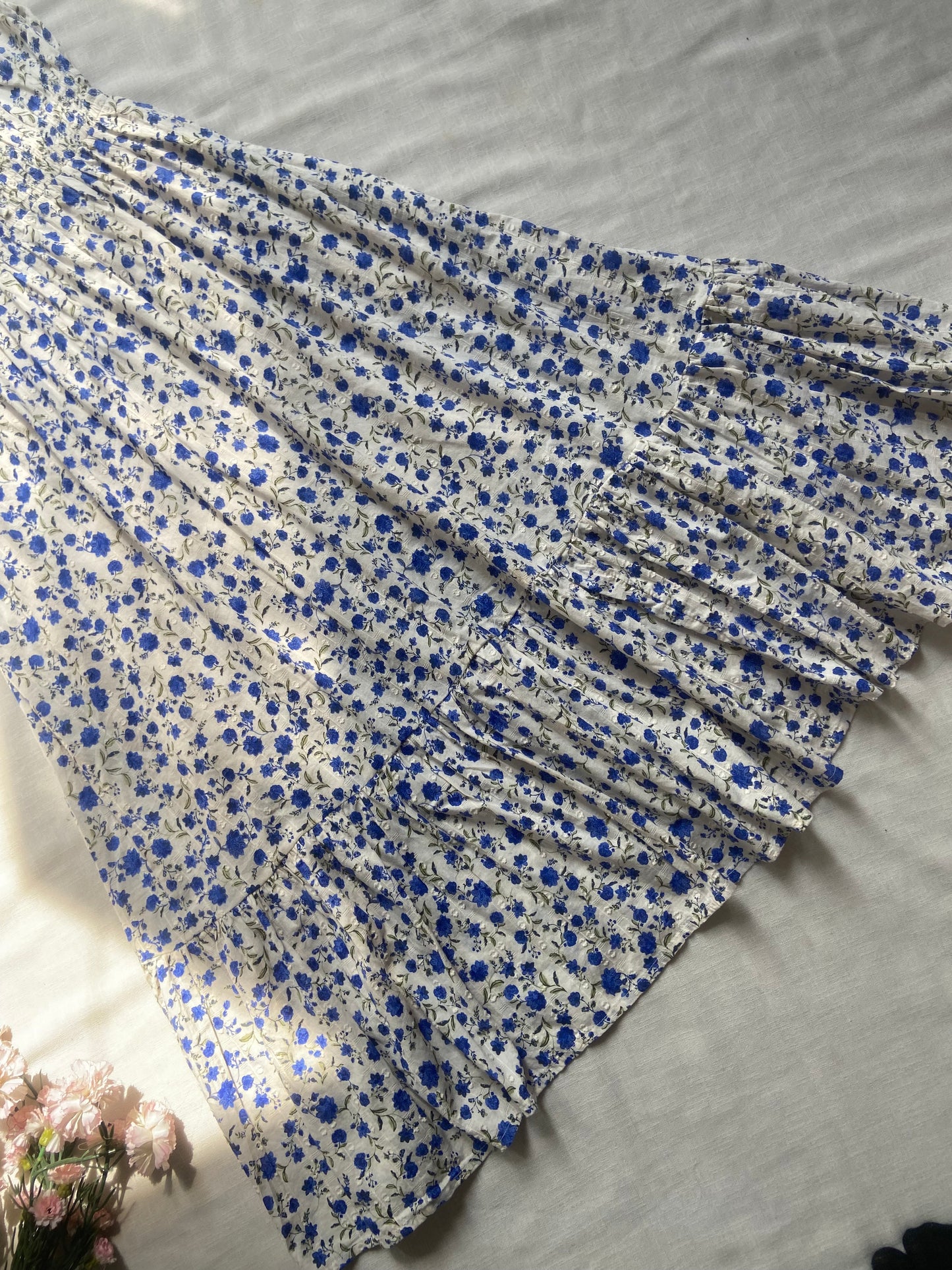 Blue Floral Ruffle Midi Dress