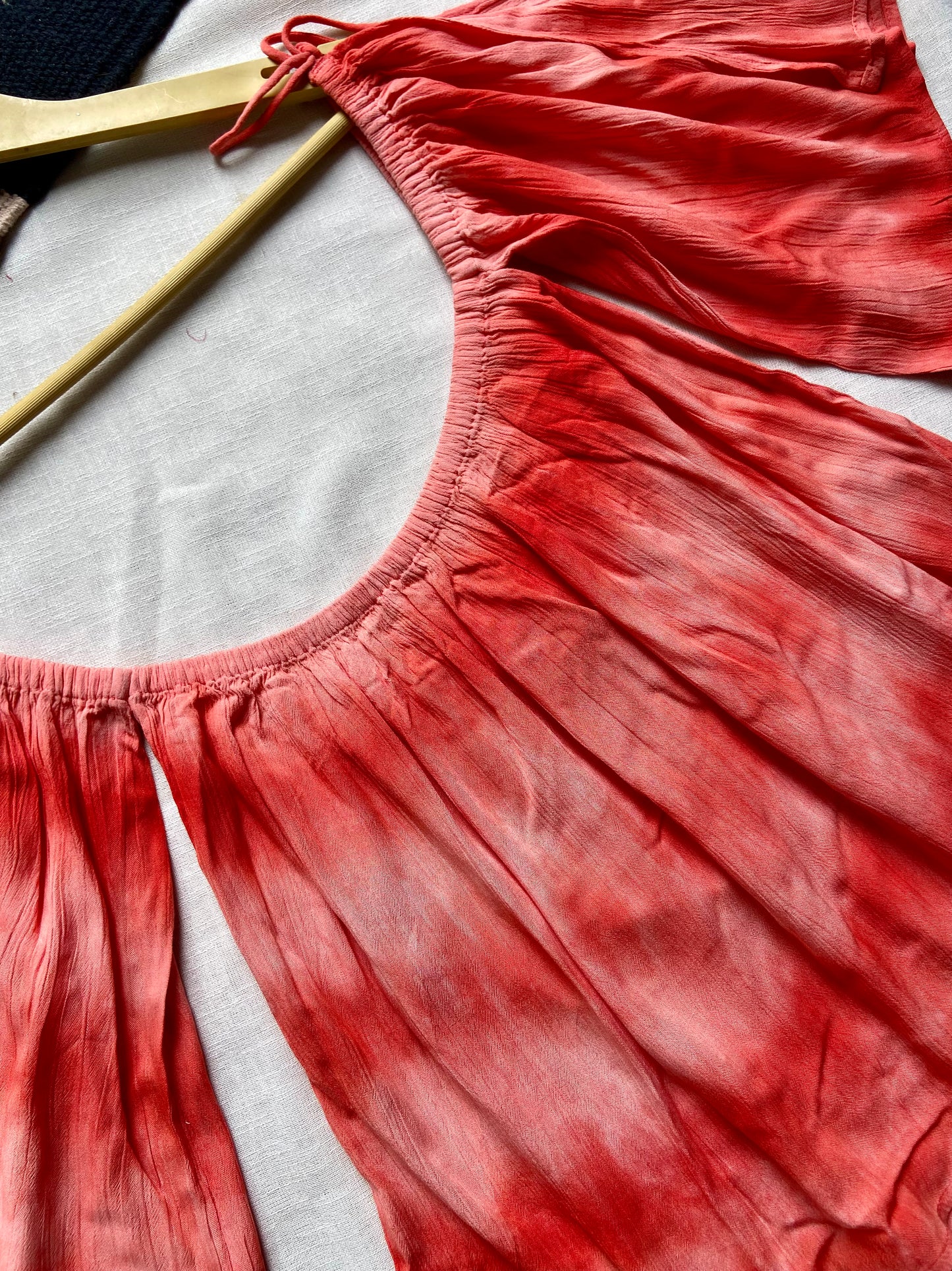 Red Tie-Dye Off-Shoulder Flared Top