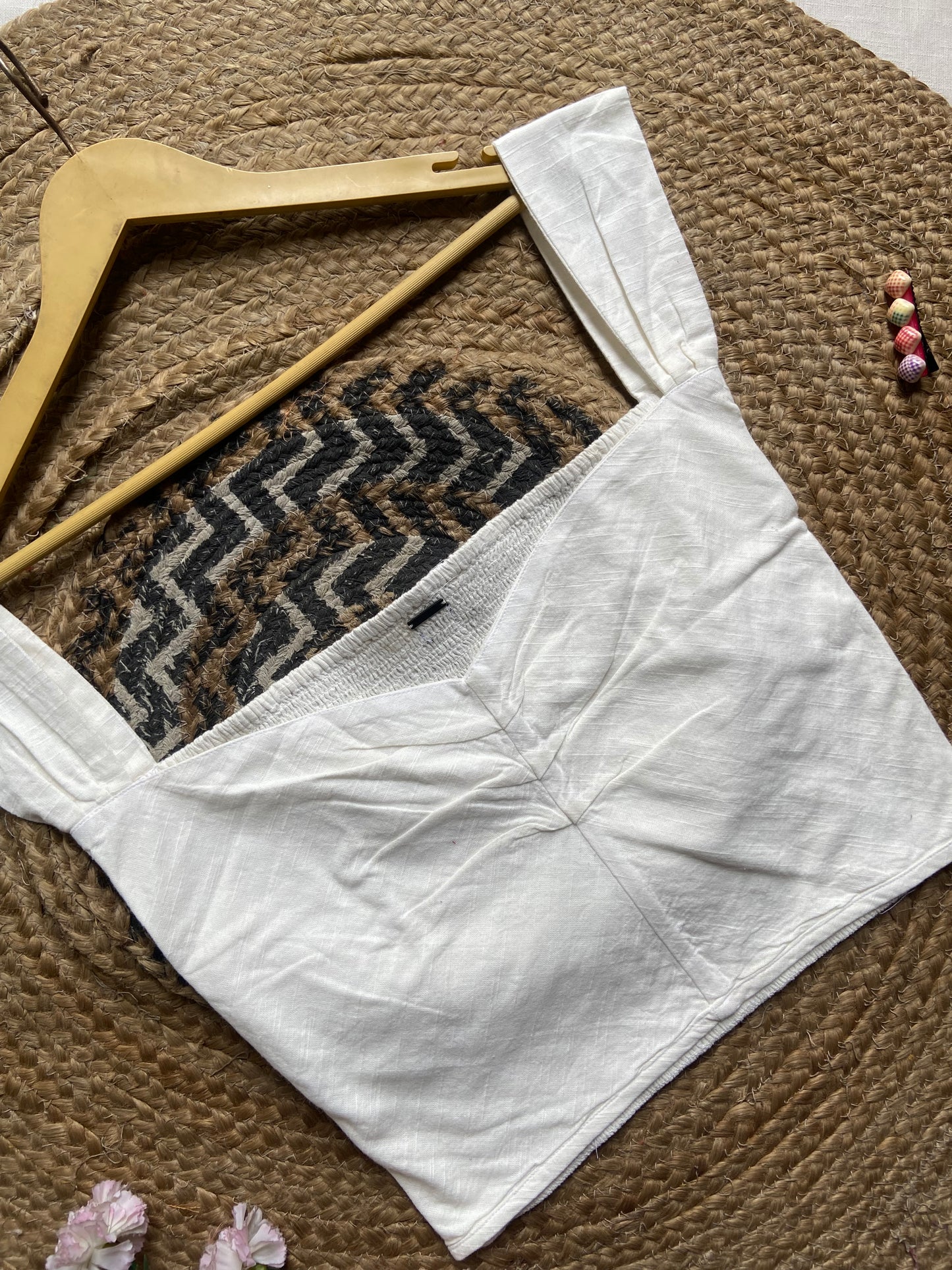 Women's White Sleeveless Cotton Crop Top with Square Neck