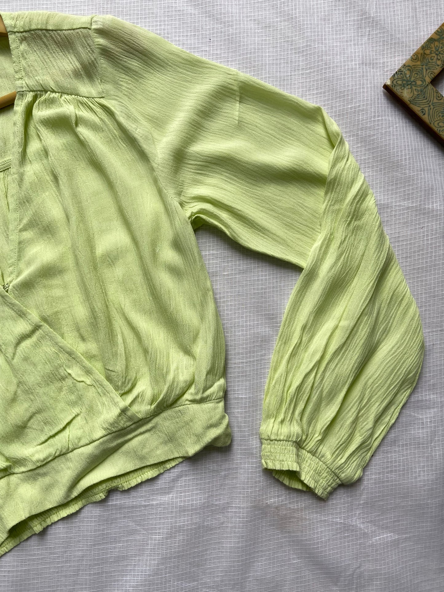 Lime Green Wrap Front Long Sleeve Crop Top