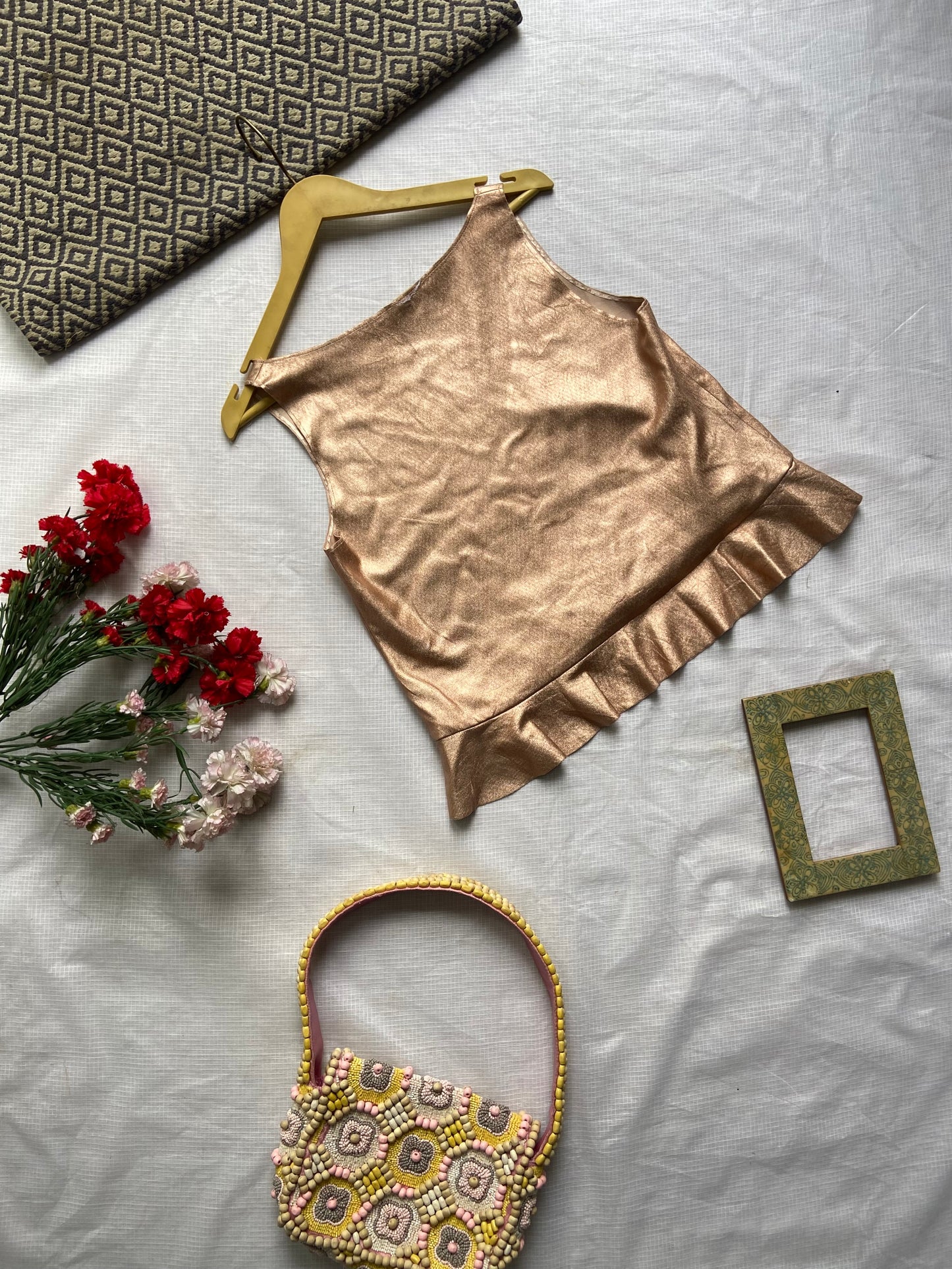 Shimmer Ruffle Hem Sleeveless Party Top