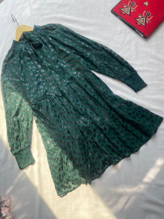 Elegant Green Metallic Polka Dot Dress